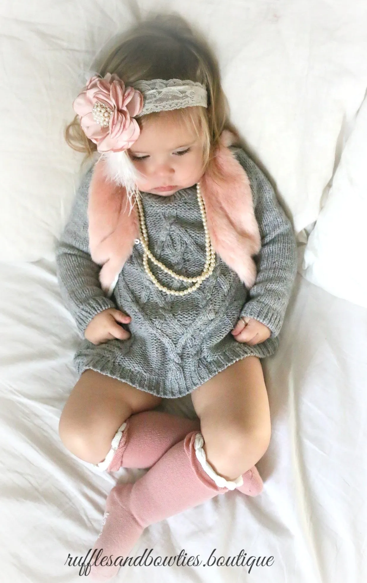 $12.50 - 3-6M X 3 - Baby Girl Boho Dusty Rose Pink Faux Fur Vests