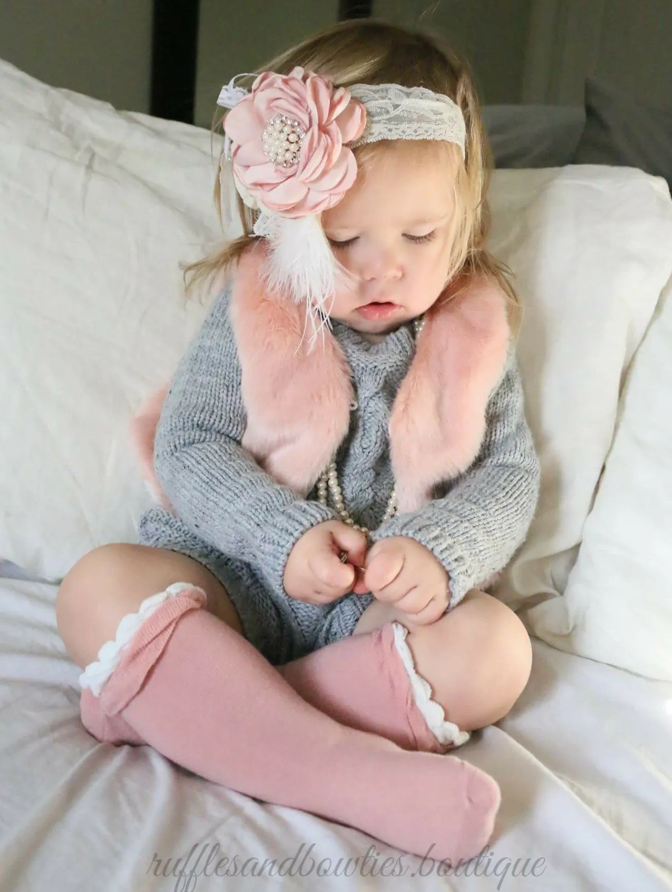 $12.50 - 3-6M X 3 - Baby Girl Boho Dusty Rose Pink Faux Fur Vests