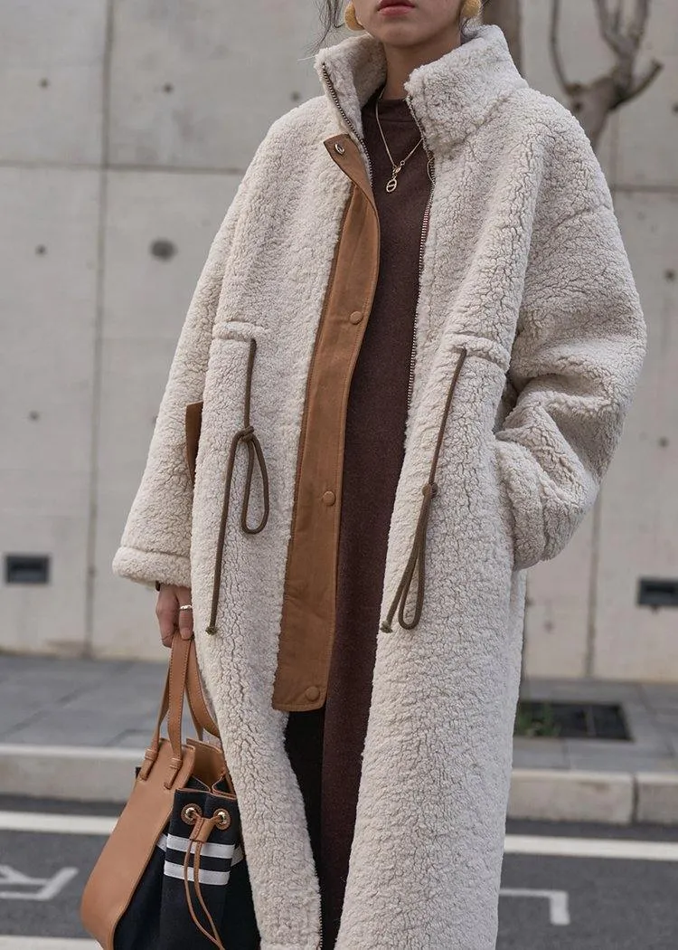 2021 nude Woolen Coats plus size winter coat high neck drawstring jackets