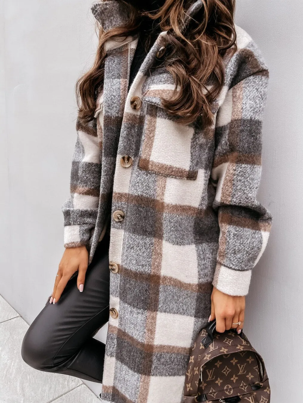 2022 new Women Super Long Checked Jacket Casual Oversized Shirt Jackets