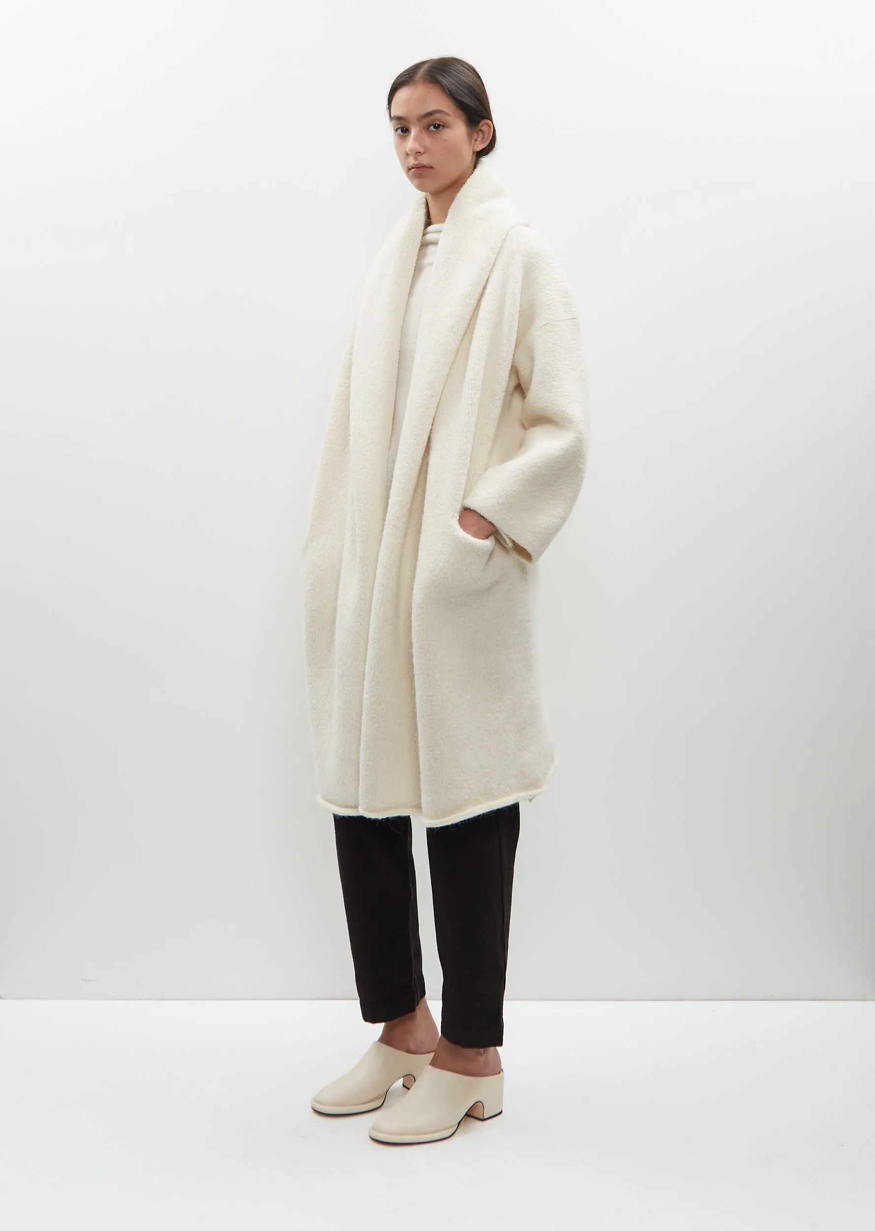 Alpaca Knit Capote Coat — Raw White