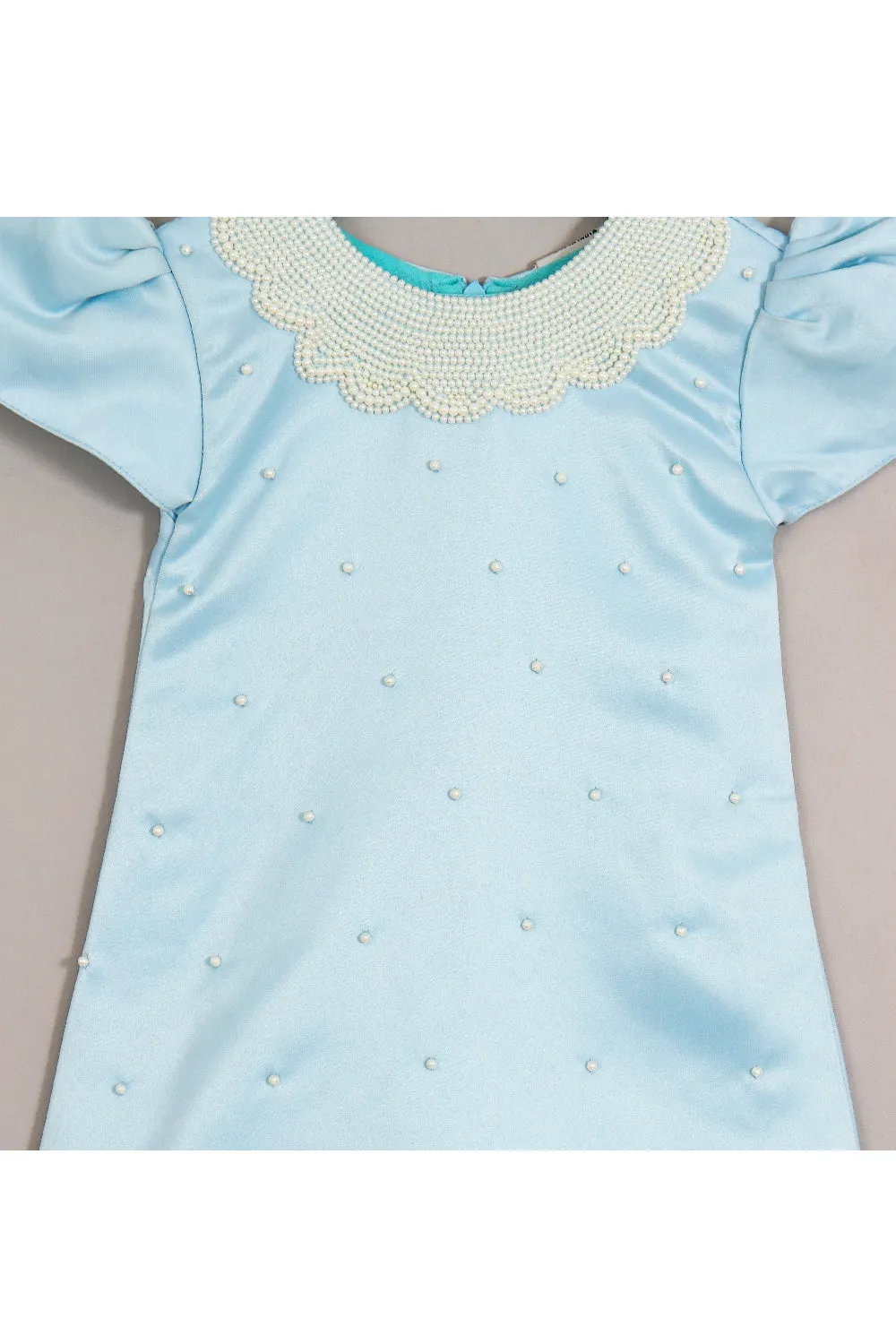 Aqua Blue Pearl Detailing Dress