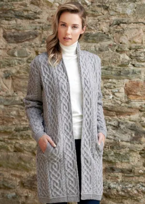 Aran Crafts Celtic Braid Edge To Edge Coat | Grey