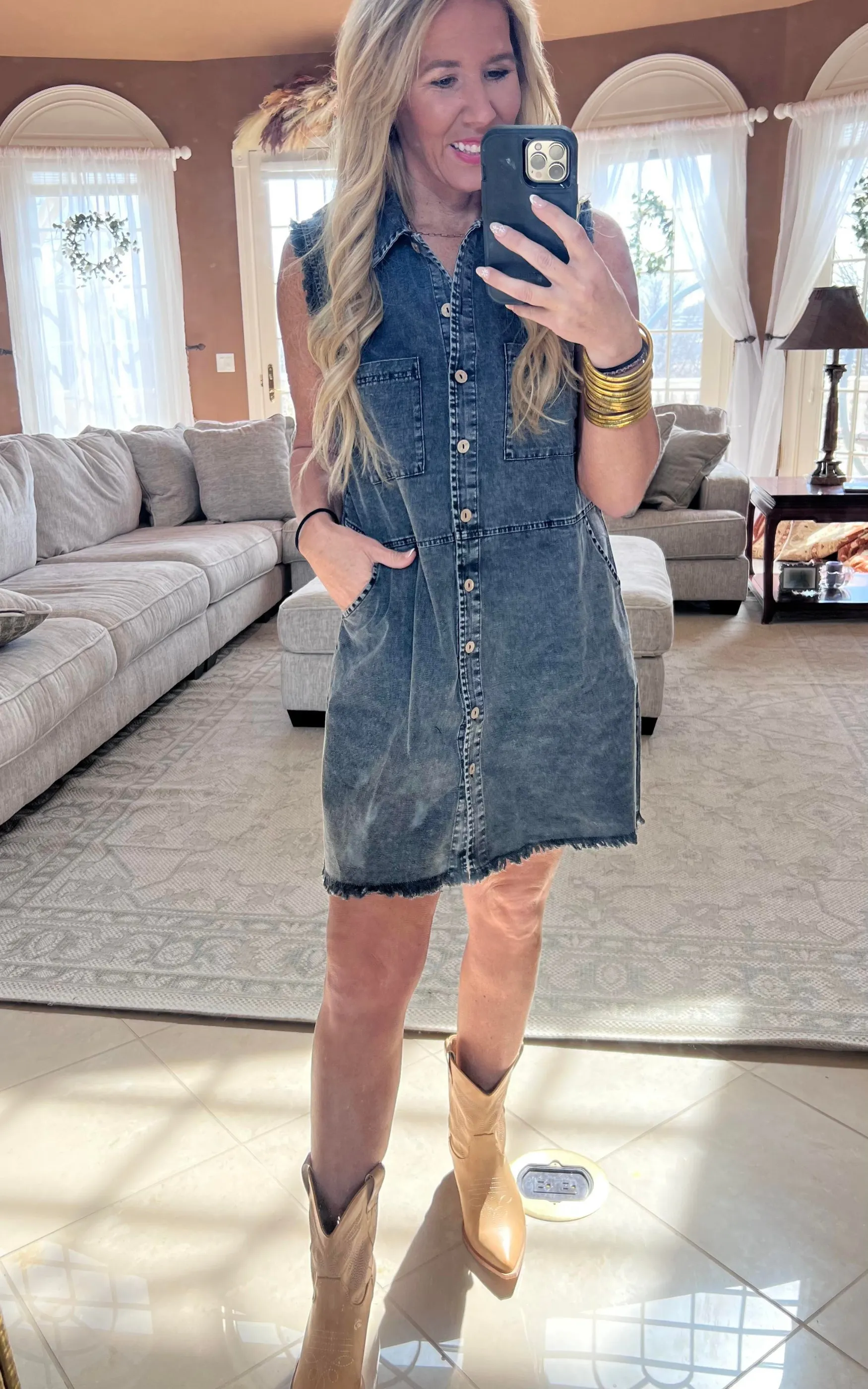 Ash Black Mineral Wash Denim Sleeveless Mini Dress - Final Sale