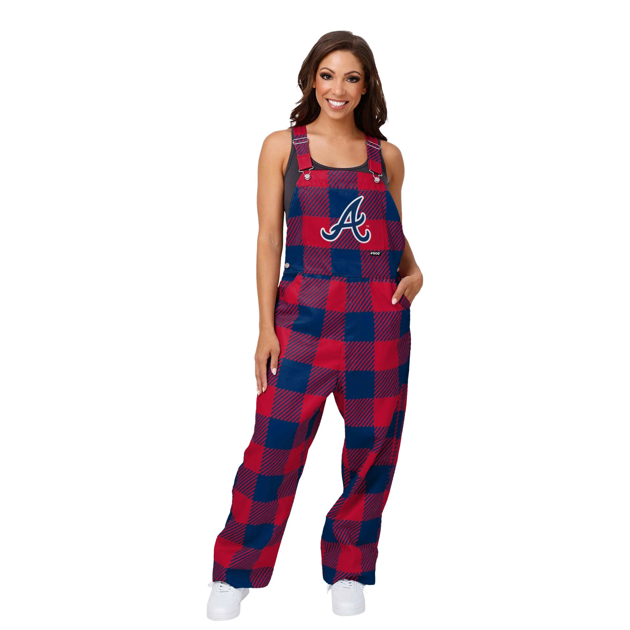 Atlanta Braves MLB Womens Plaid Bib Overalls