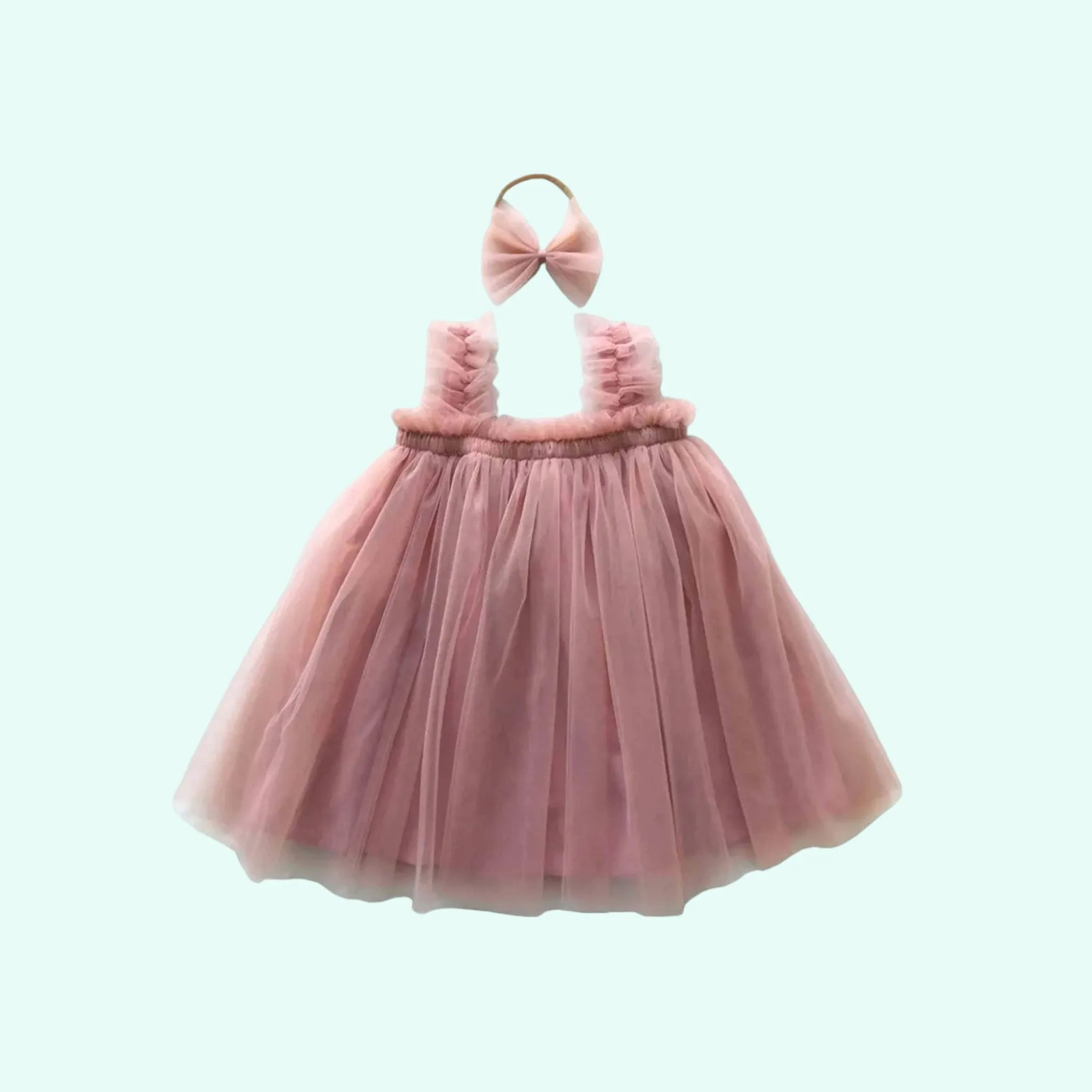 Baby Dusty Pink Tulle Dress, Princess dress, Flower Girl outfit , First Birthday outfit