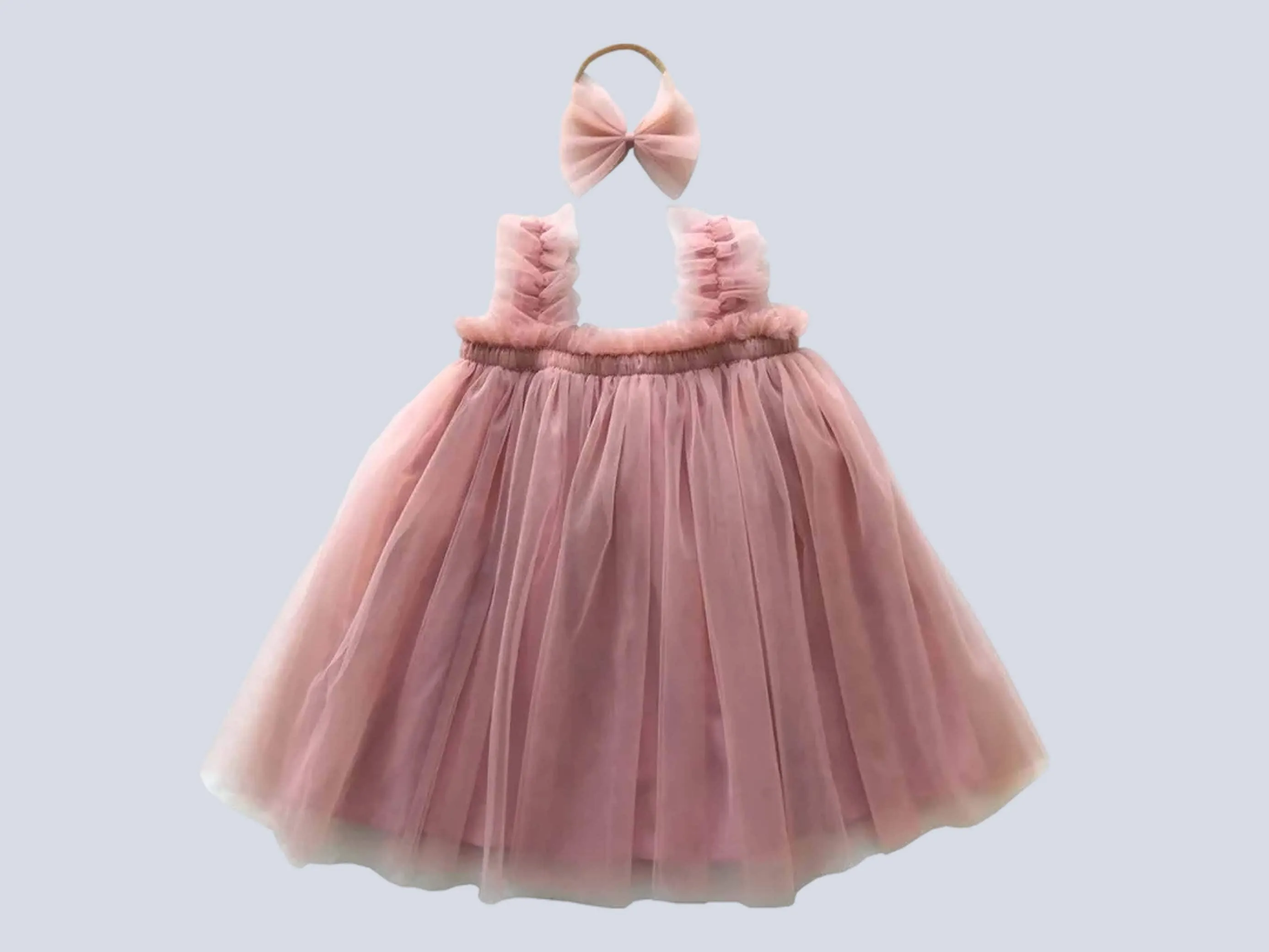 Baby Dusty Pink Tulle Dress, Princess dress, Flower Girl outfit , First Birthday outfit