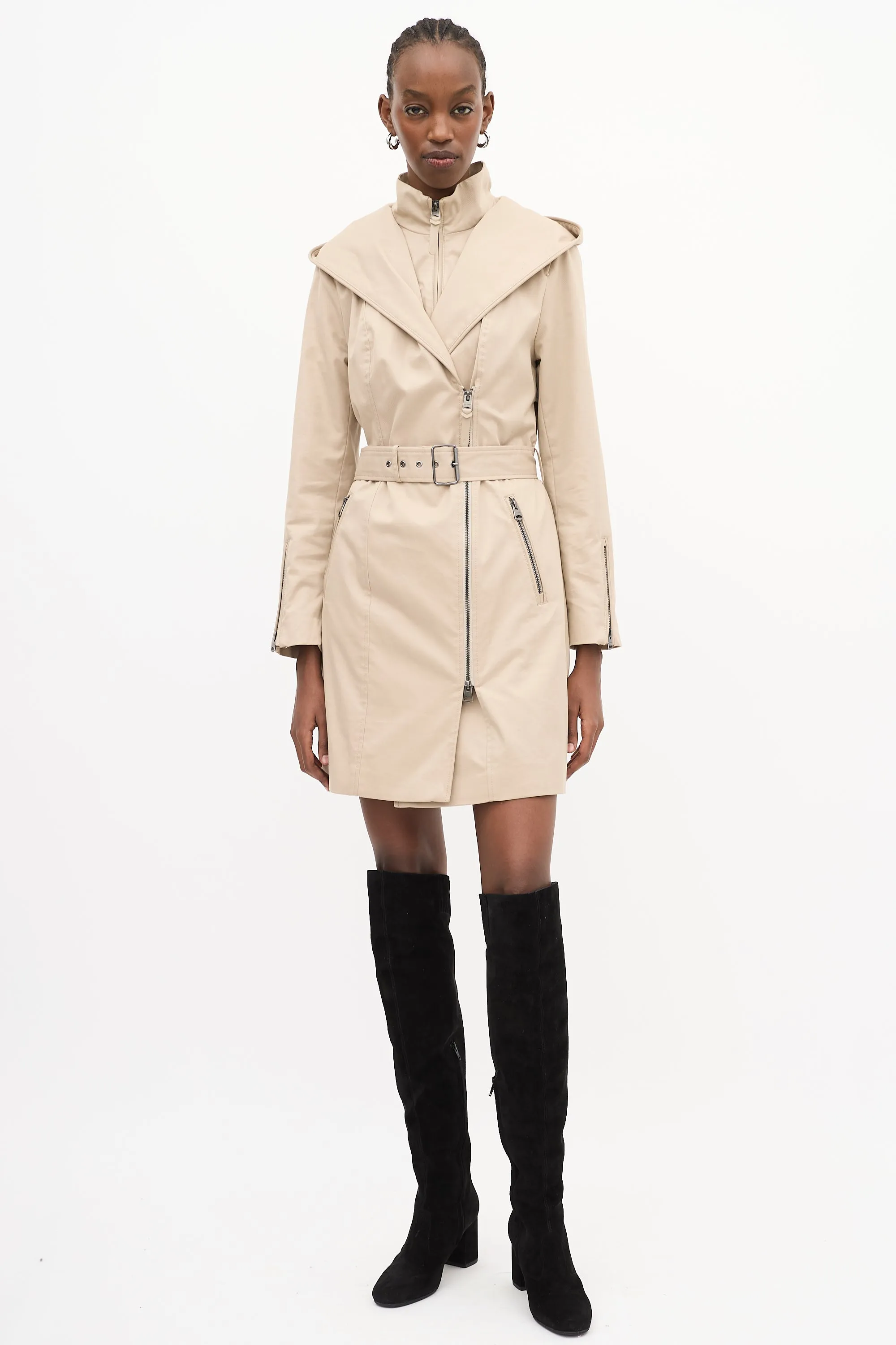 Beige Cotton Adela Layered Zip Coat