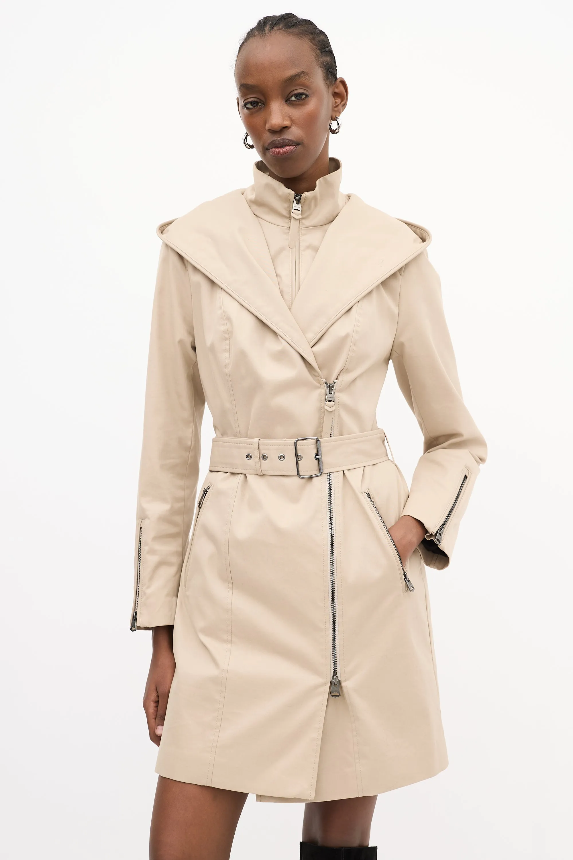 Beige Cotton Adela Layered Zip Coat