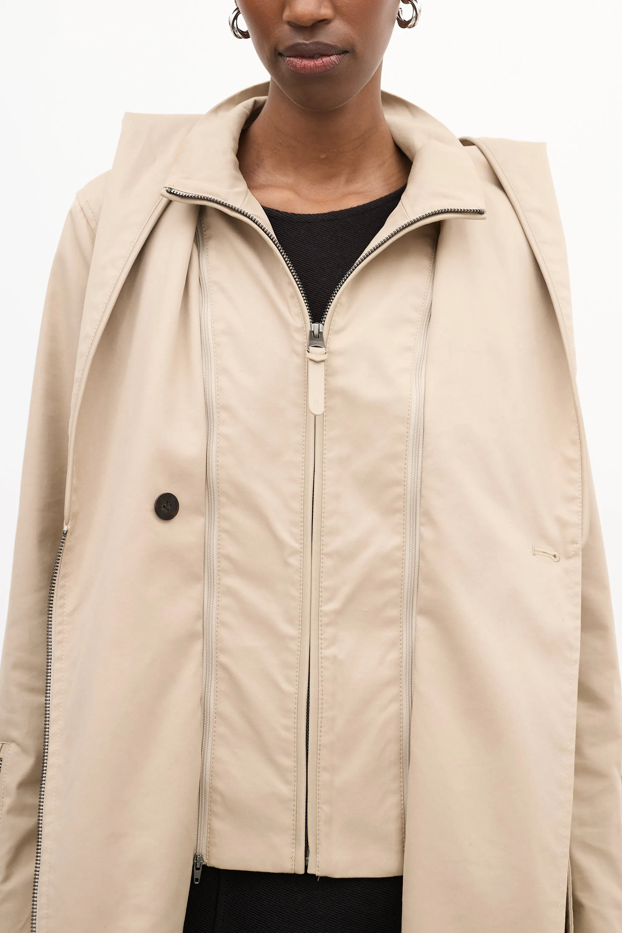 Beige Cotton Adela Layered Zip Coat