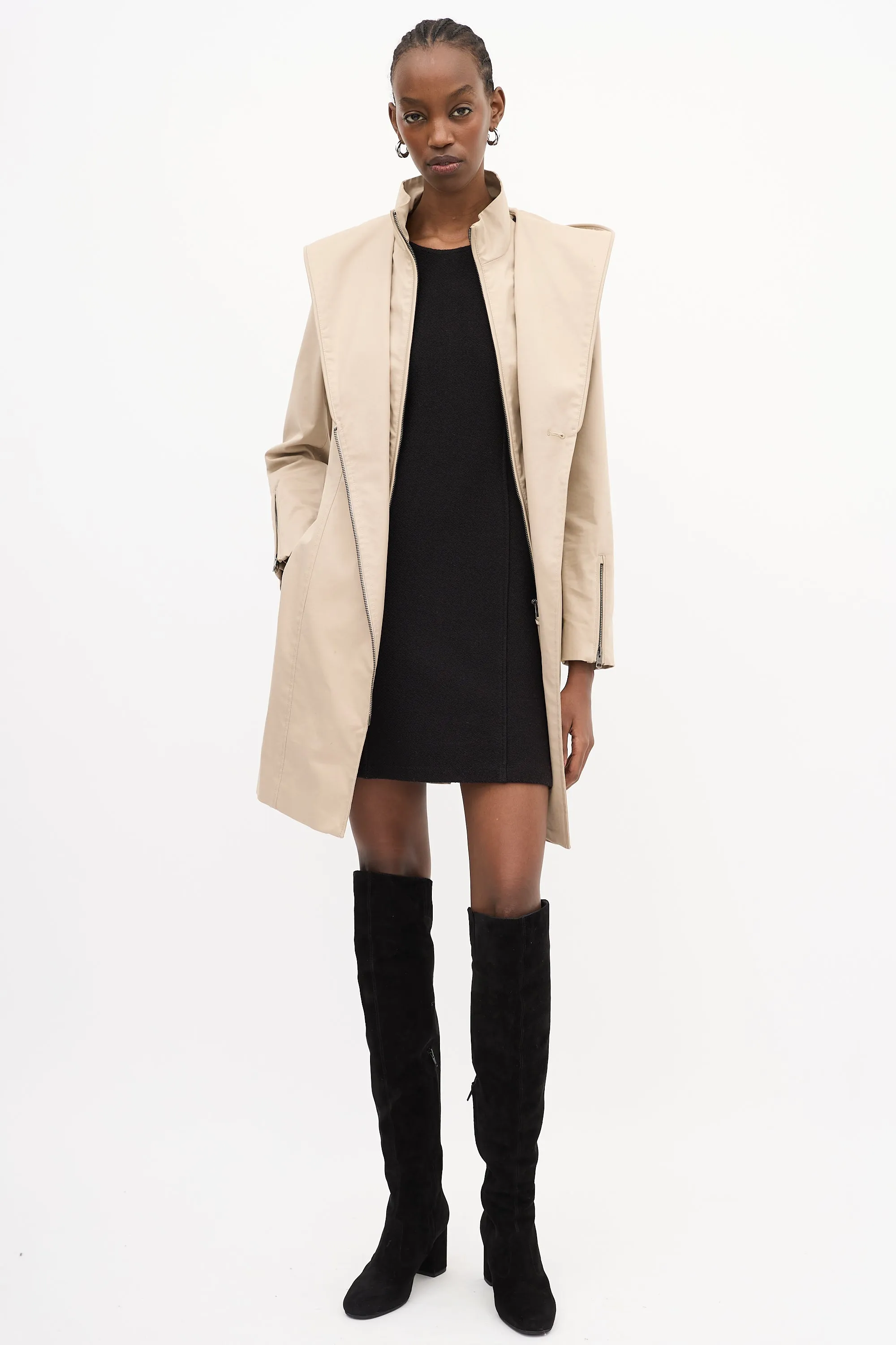 Beige Cotton Adela Layered Zip Coat