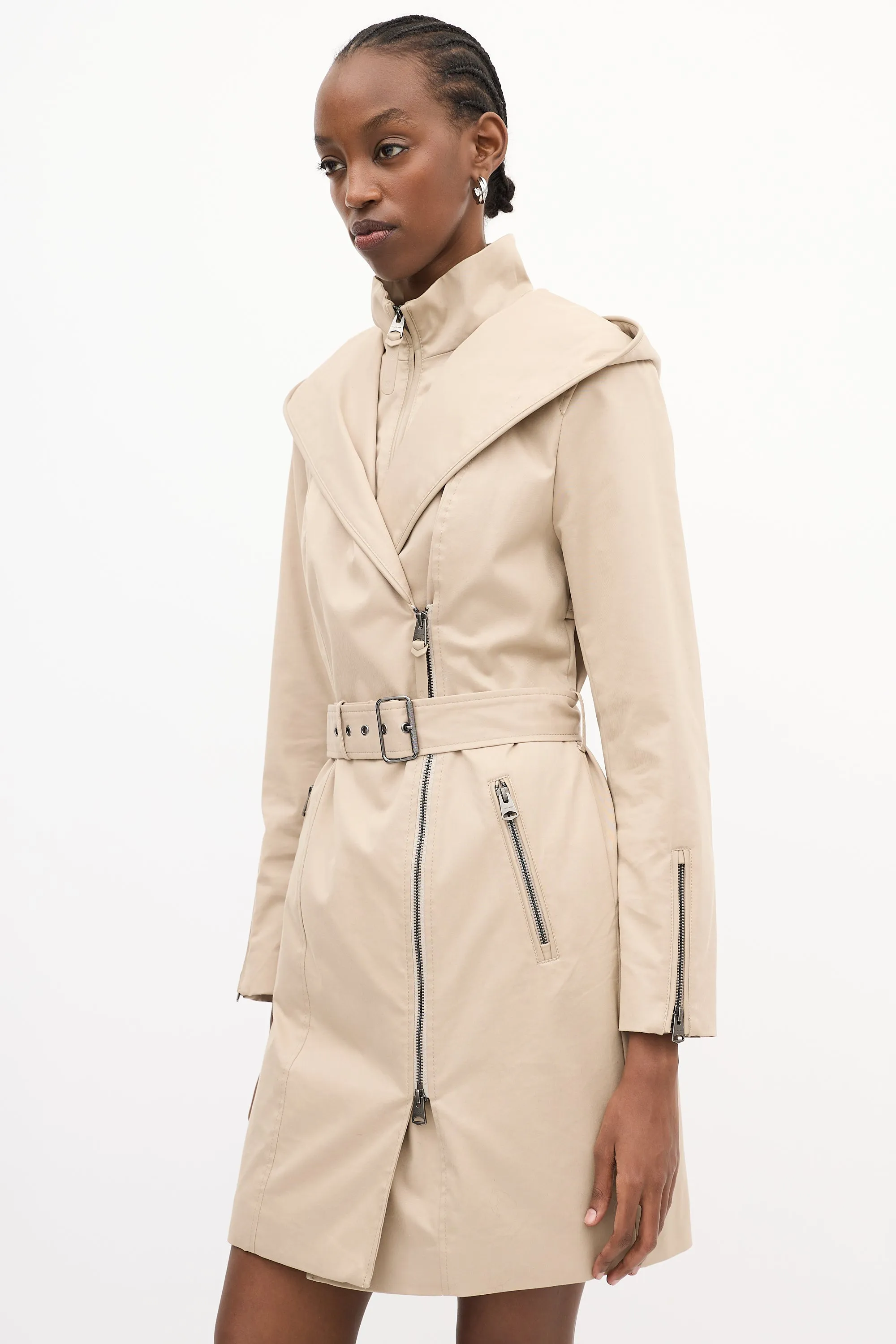 Beige Cotton Adela Layered Zip Coat