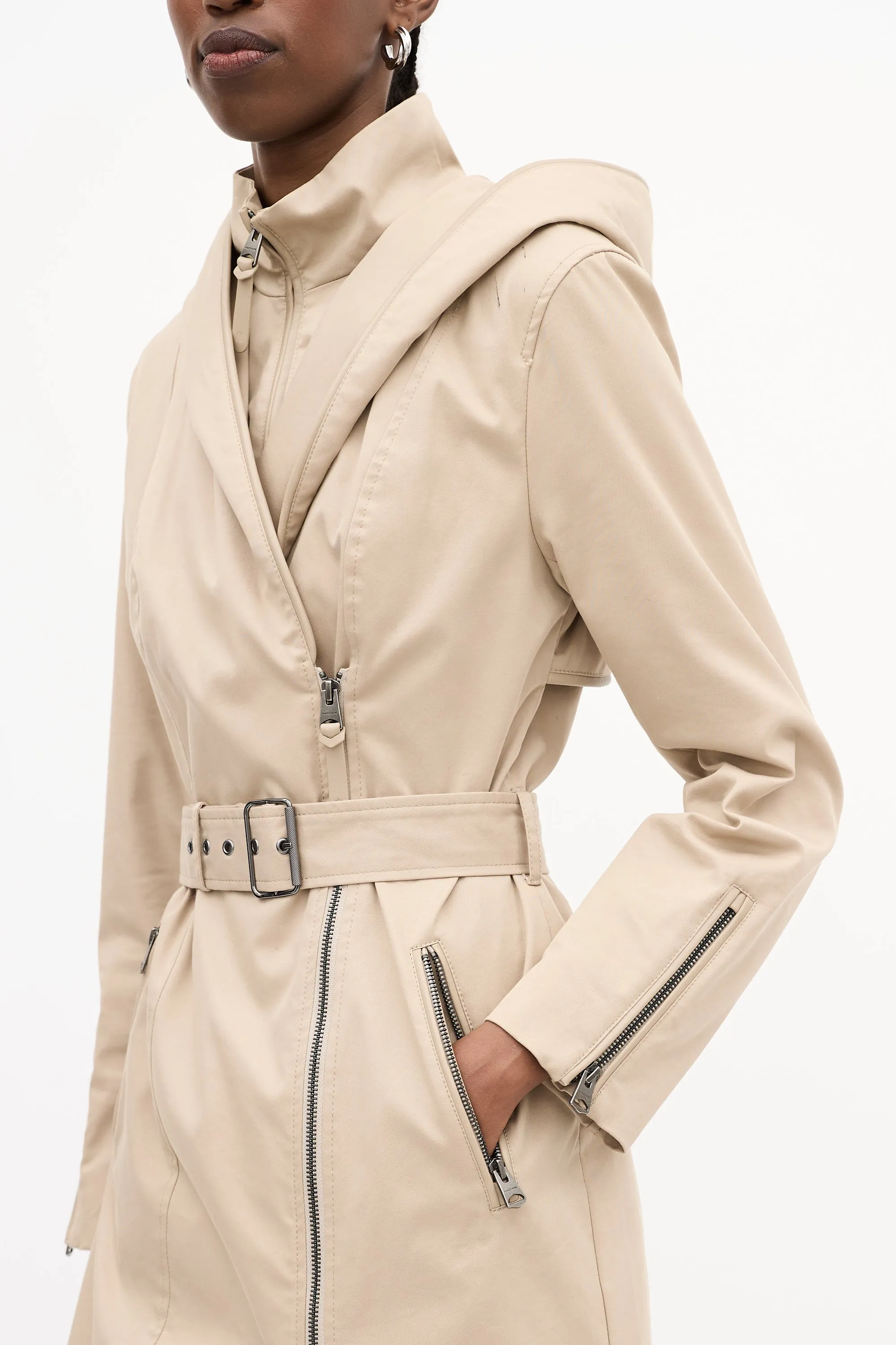 Beige Cotton Adela Layered Zip Coat