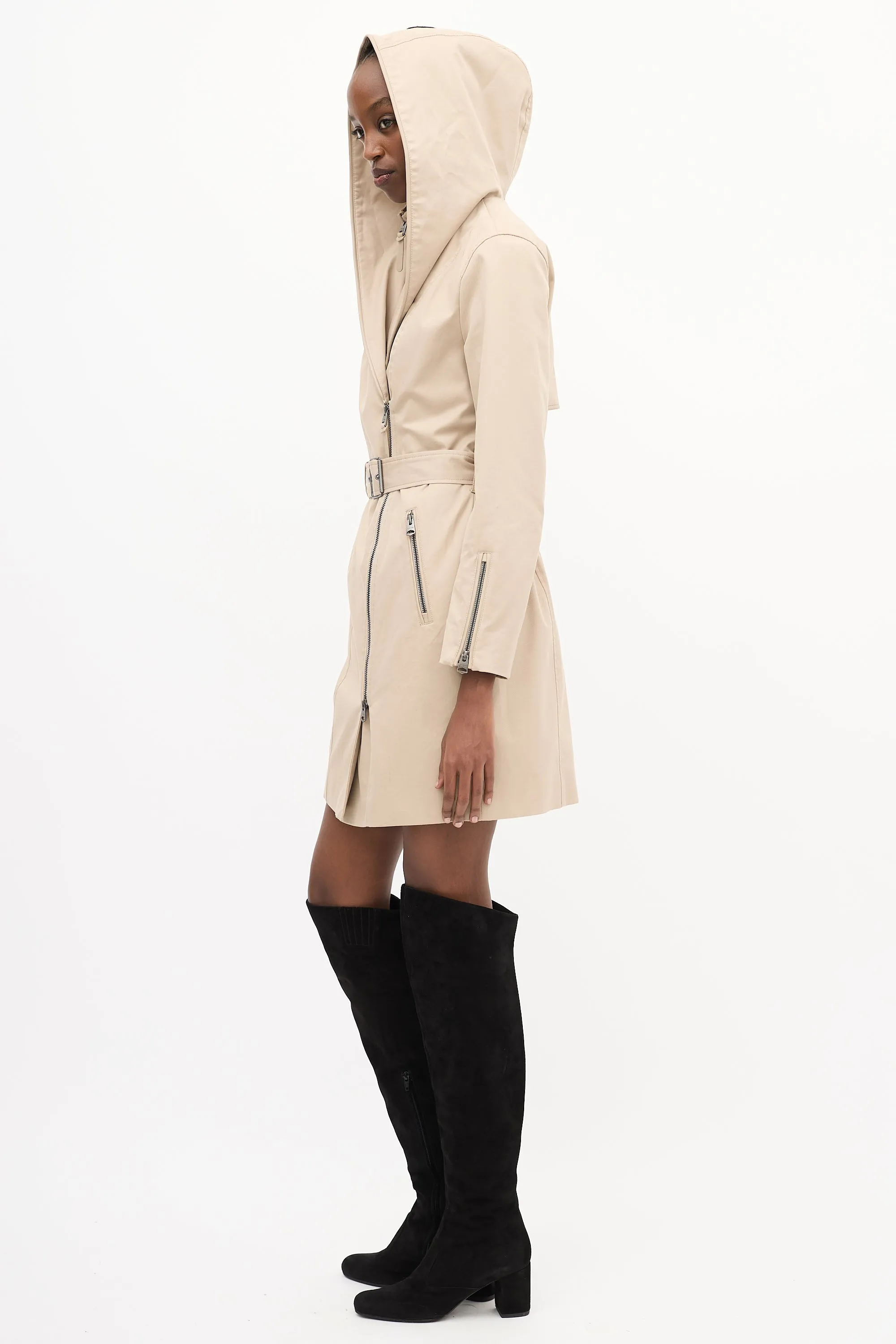 Beige Cotton Adela Layered Zip Coat