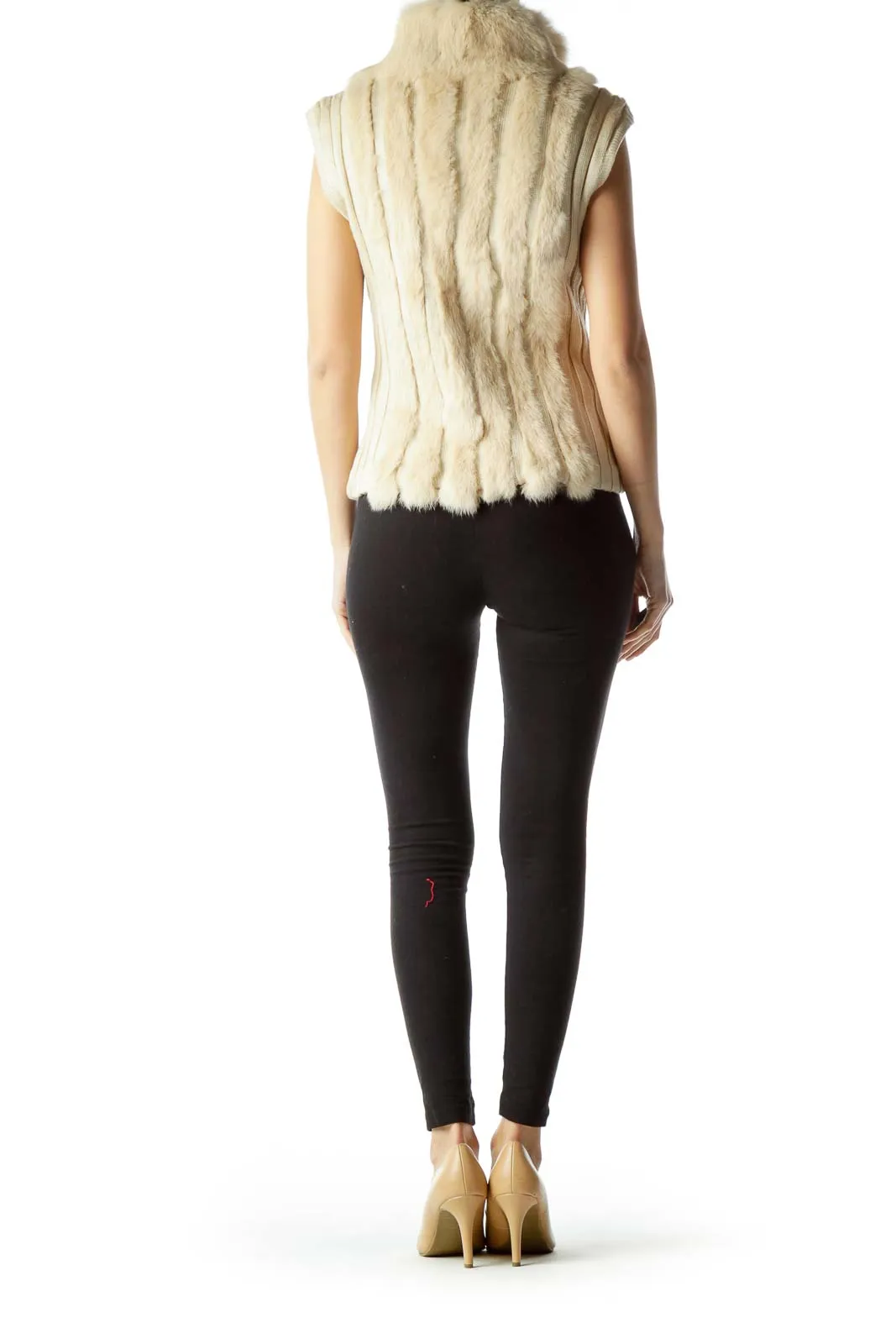 Beige Rabbit Fur Knit Vest