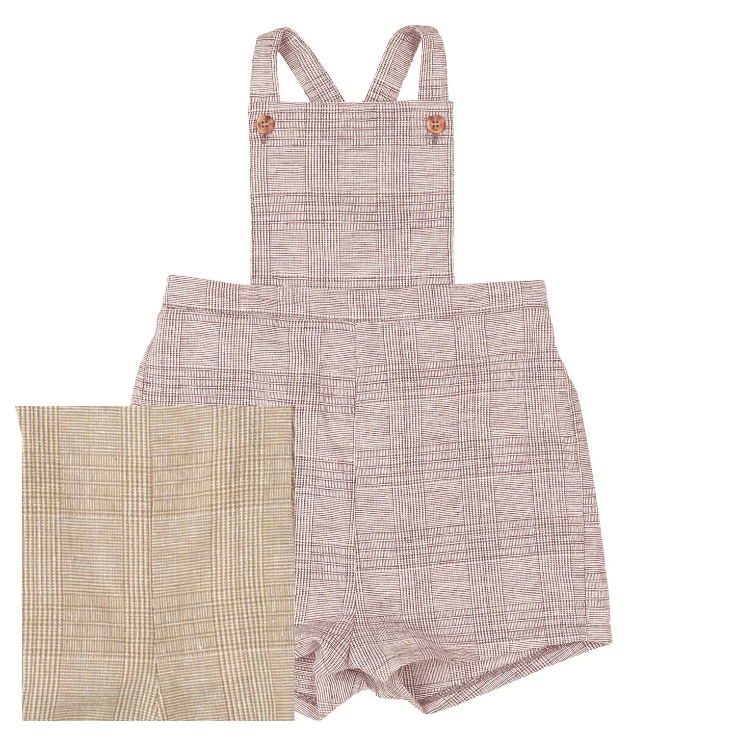 Belati NOUGAT BUTTON DETAIL PLAID PLEATED OVERALLS- OVERALLS ARE COLOR OF SWATCH