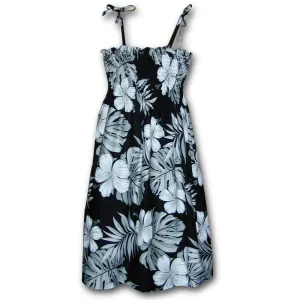 Big Hibiscus Black Spaghetti Tube Dress