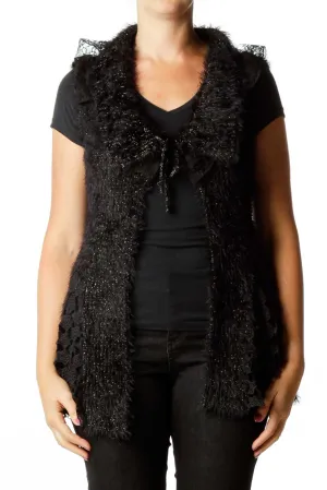 Black Metallic Faux-Fur Vest