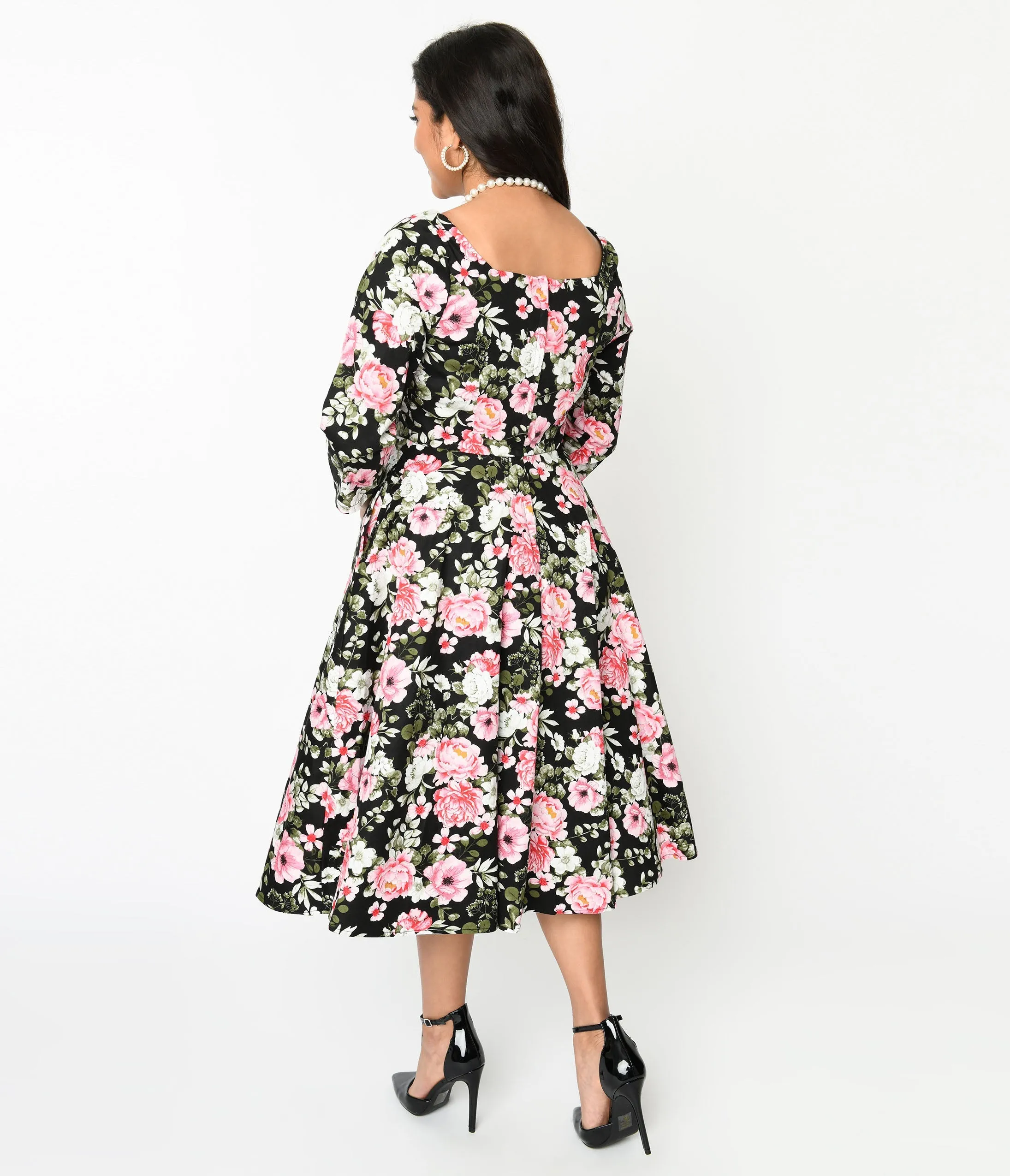 Black Pink Bloom Swing Dress