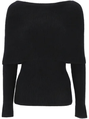 Black Ribbed Knit Sweater for Women