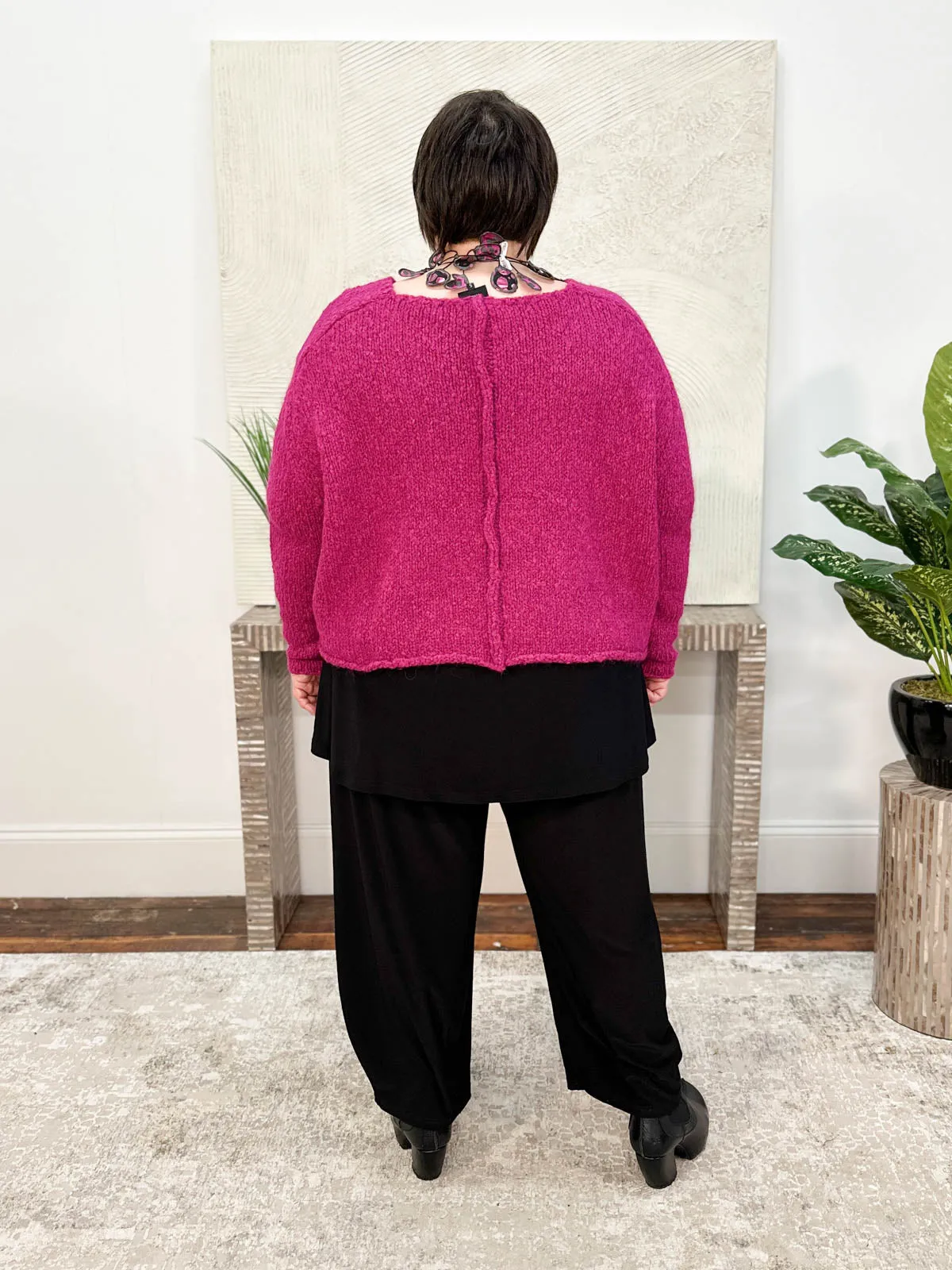 Boxy Cropped Sweater, Fuchsia