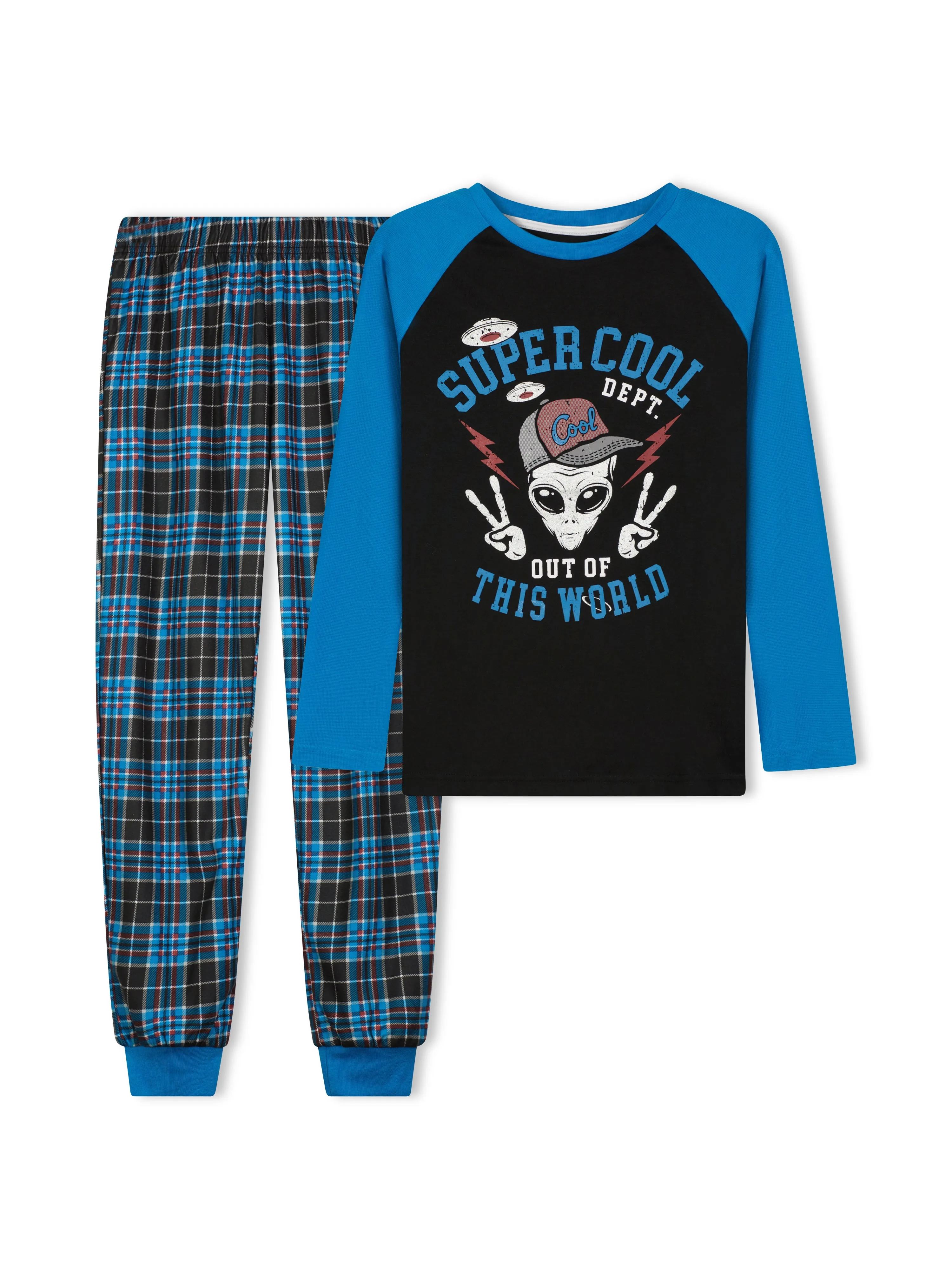 Boys Super Cool Plaid Brushed Jersey 2-Piece Pajama Sleep Set