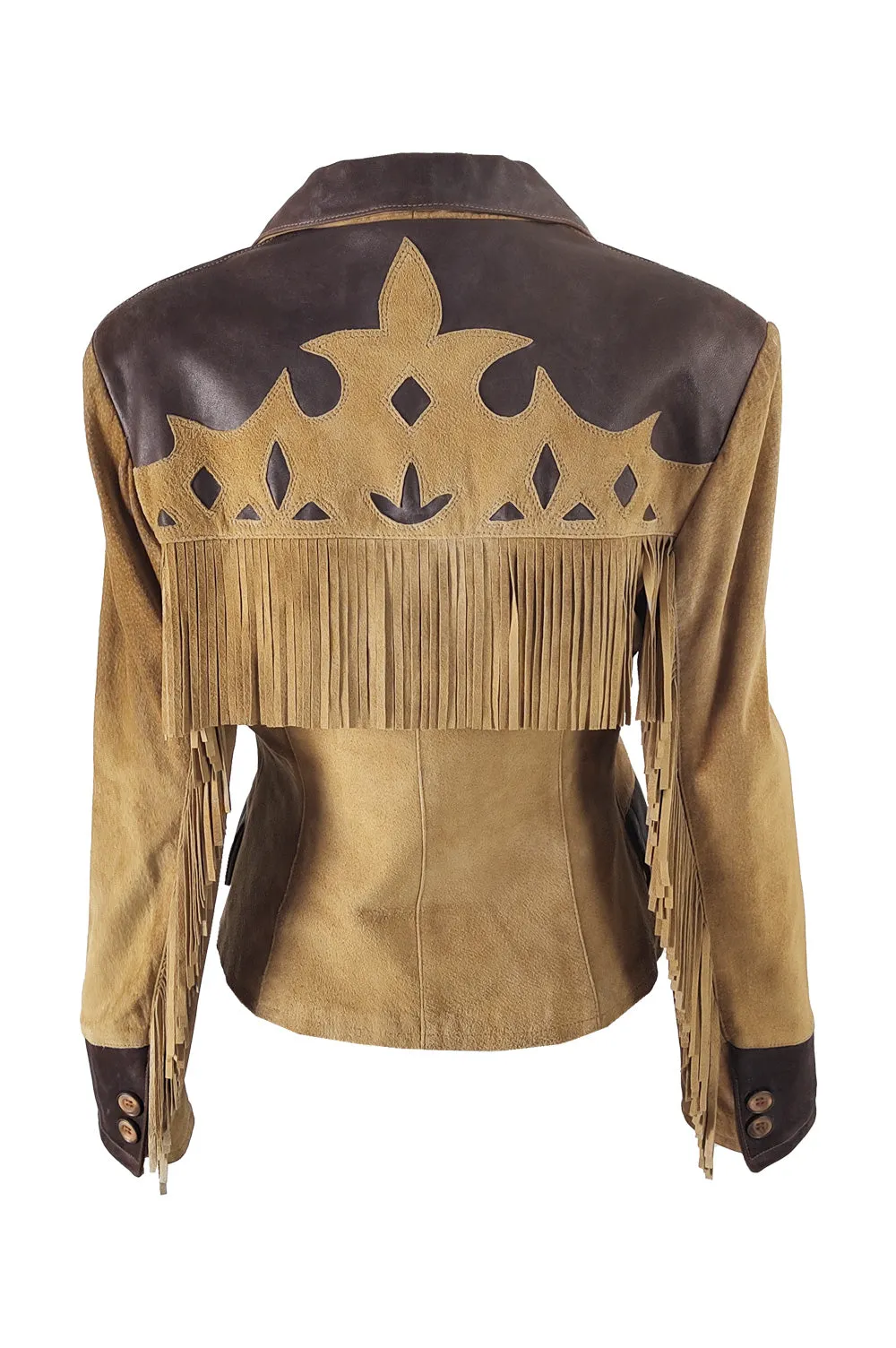 Byblos Vintage Womens Suede & Leather Fringed Jacket, 1980s