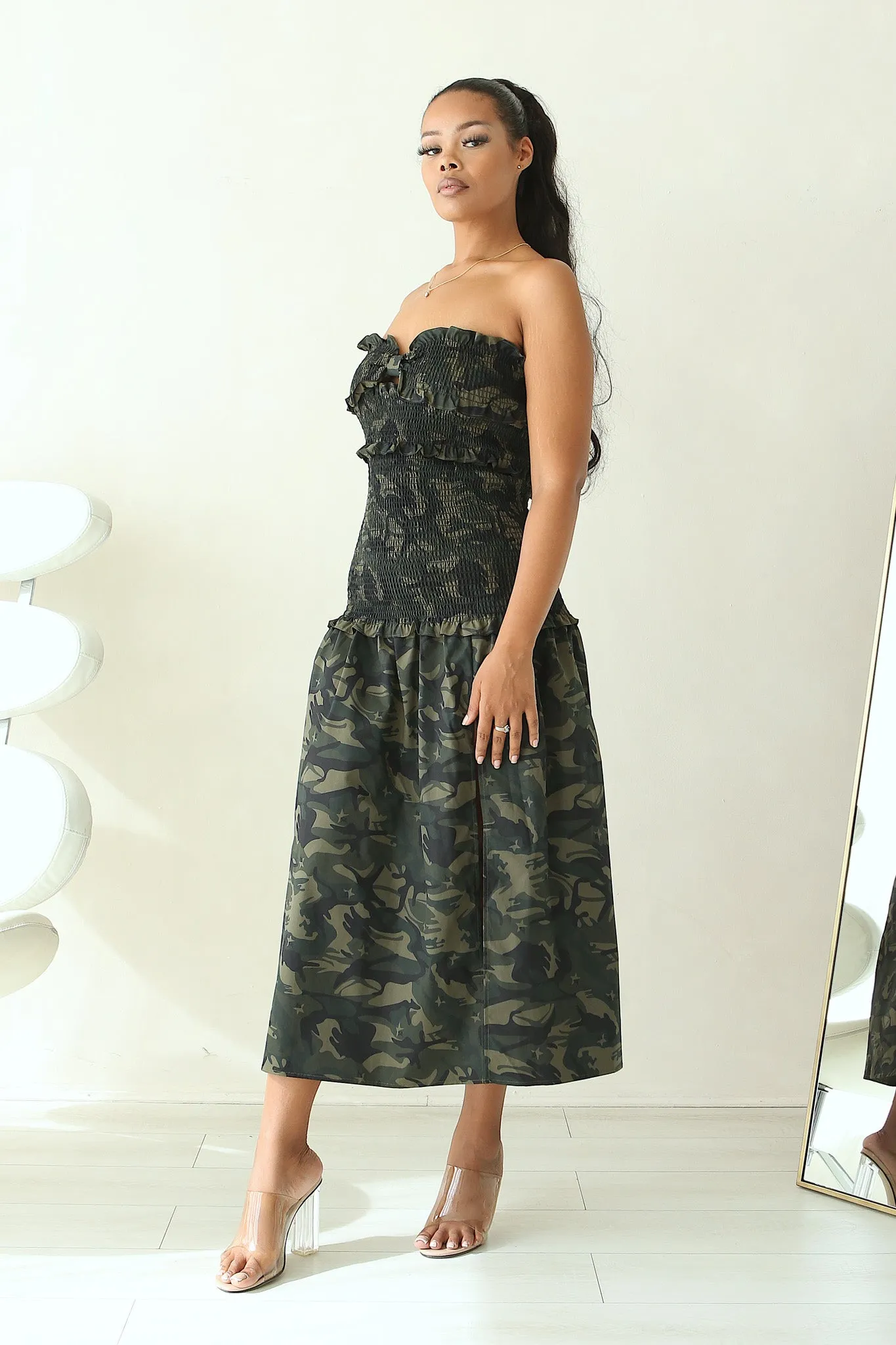 CAMO ELEGANCE SLIT DRESS