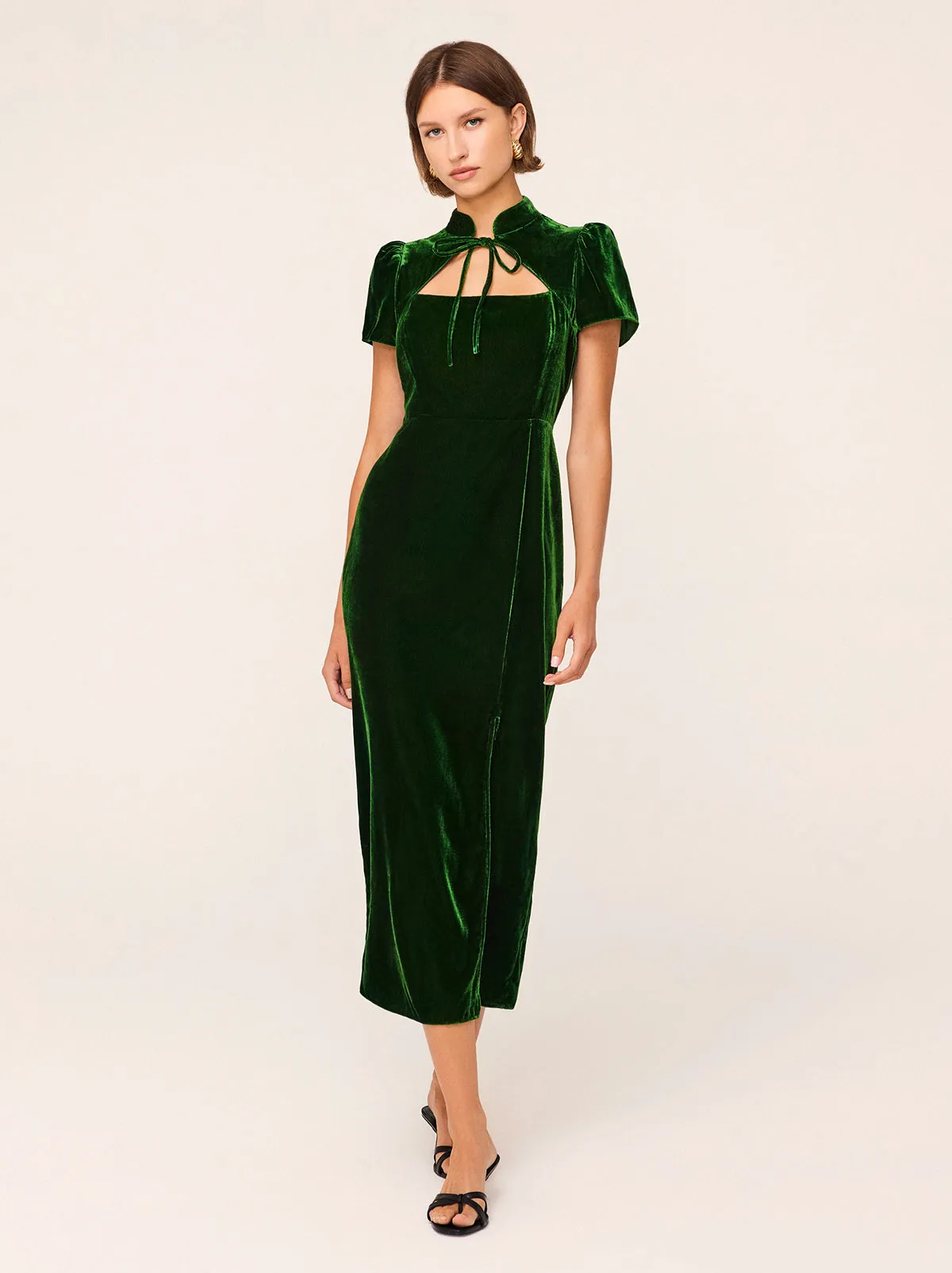 Carmella Green Velvet Midi Dress