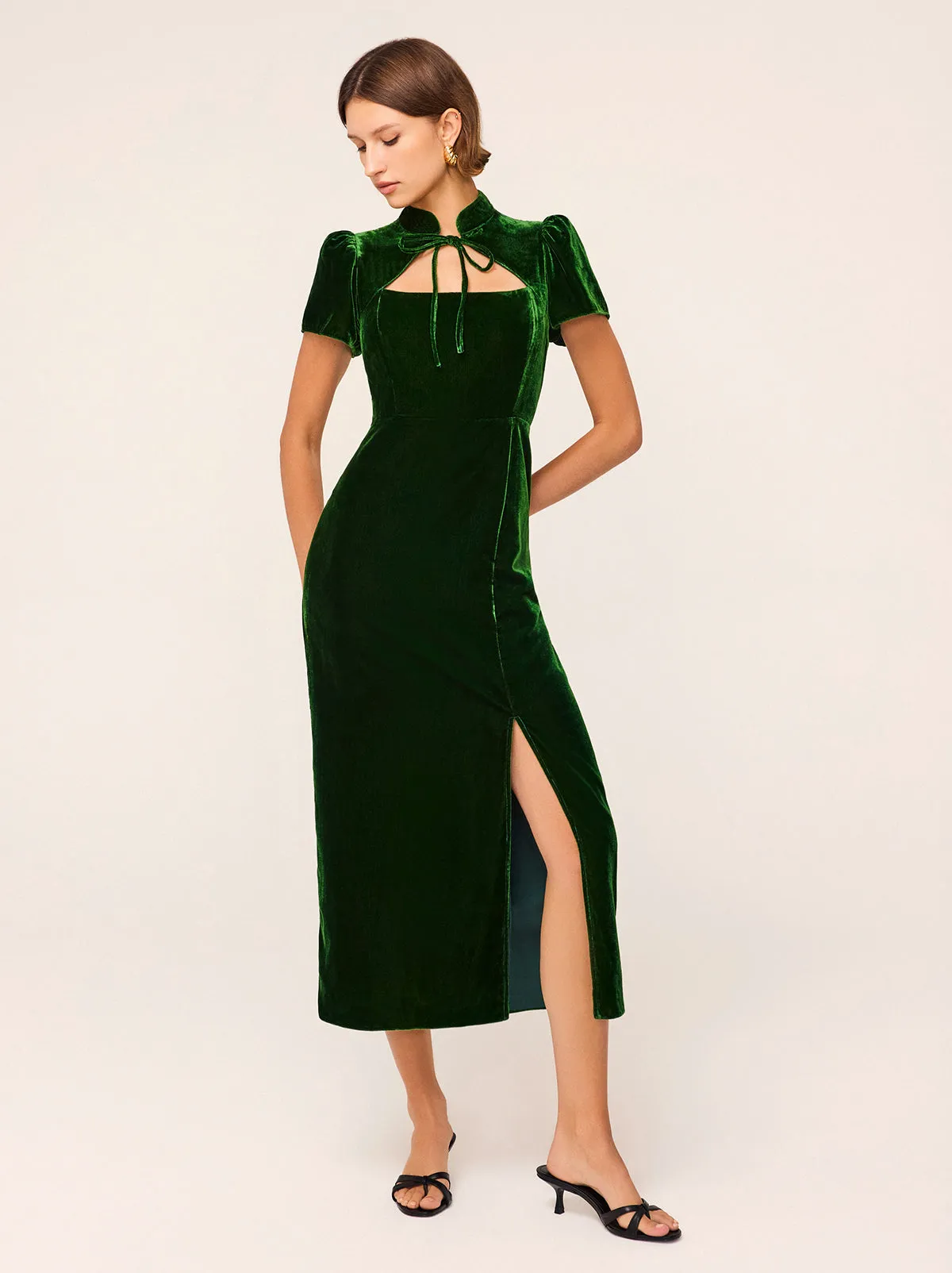 Carmella Green Velvet Midi Dress