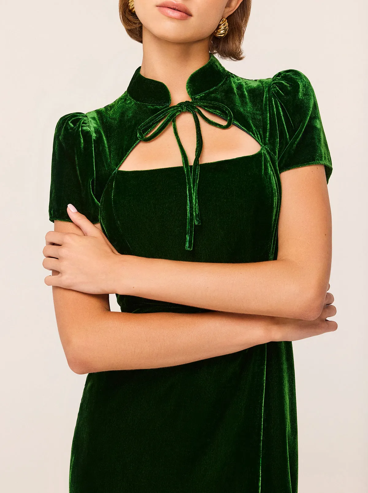 Carmella Green Velvet Midi Dress