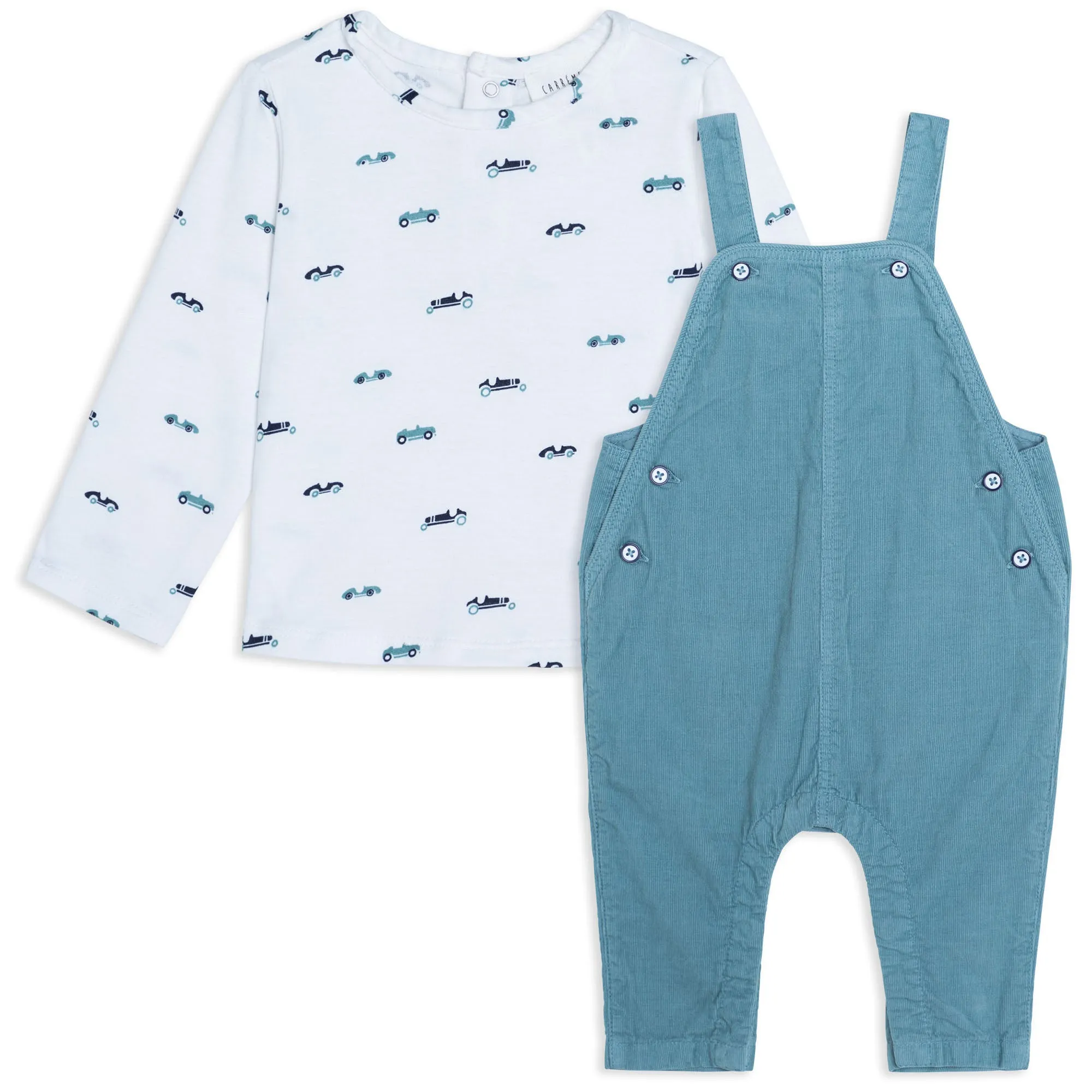 Carrément Beau T-Shirt And Dungarees Set Fall 2 Green/Ecru