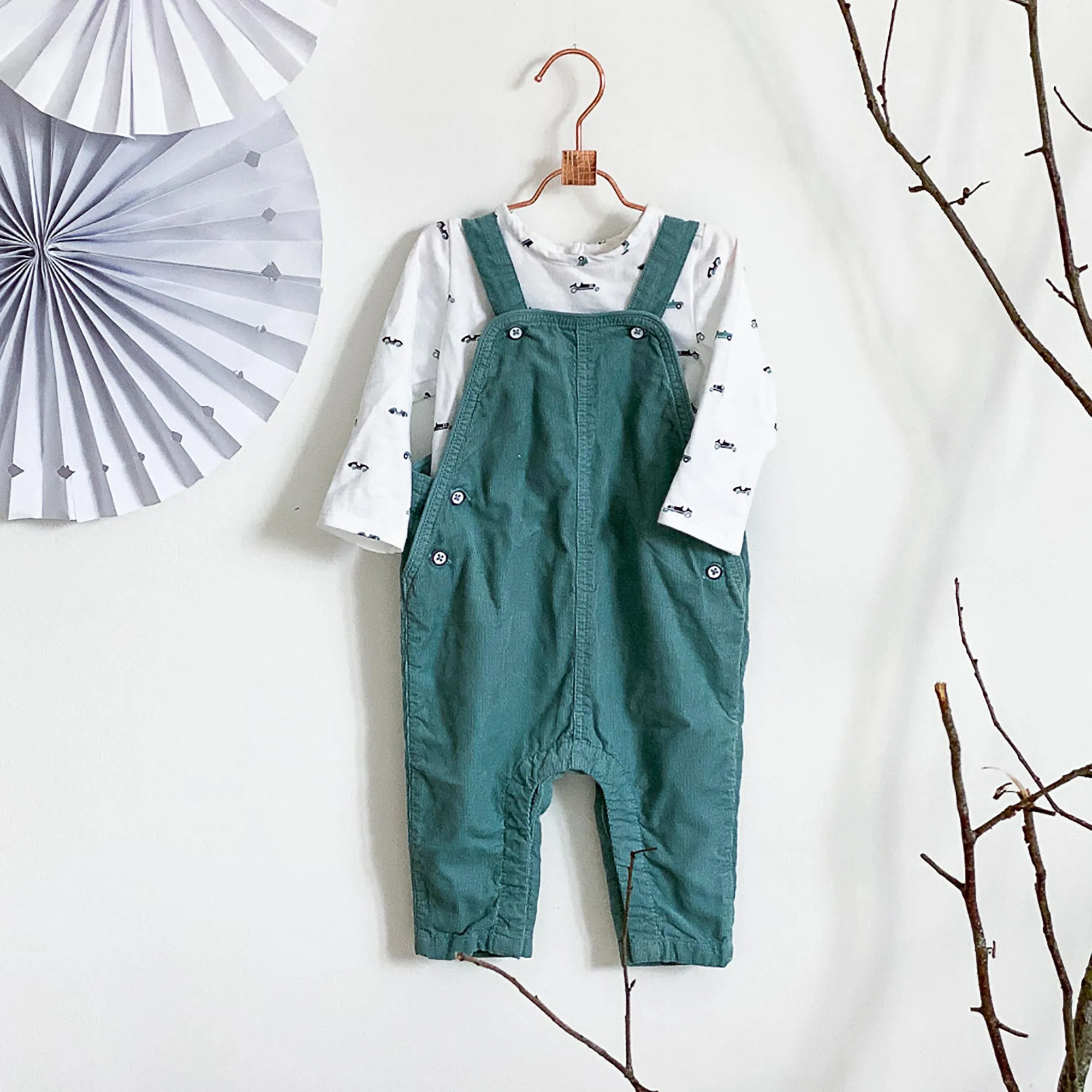 Carrément Beau T-Shirt And Dungarees Set Fall 2 Green/Ecru