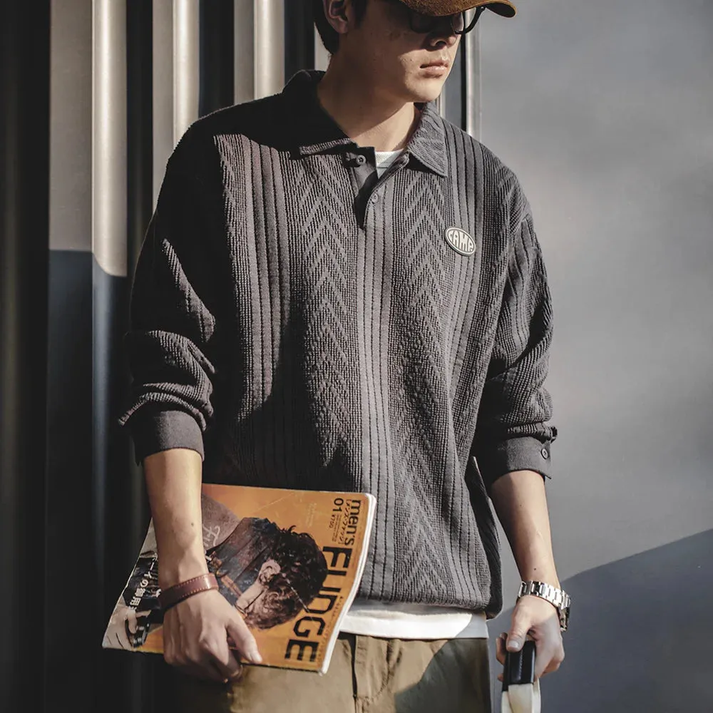 Casual Jacquard Polo Sweaters Men's Texture-Rich Knit Pullover