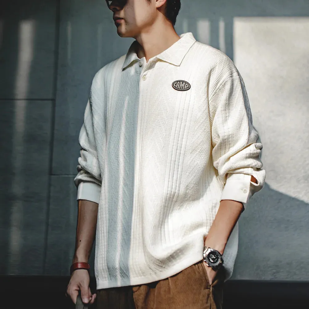 Casual Jacquard Polo Sweaters Men's Texture-Rich Knit Pullover