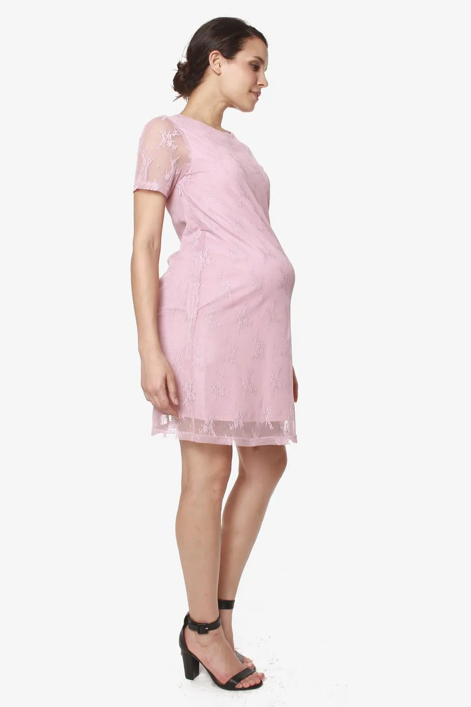 Catriona Full Lace Short Sleeve Nursing Dress Dusty Pink