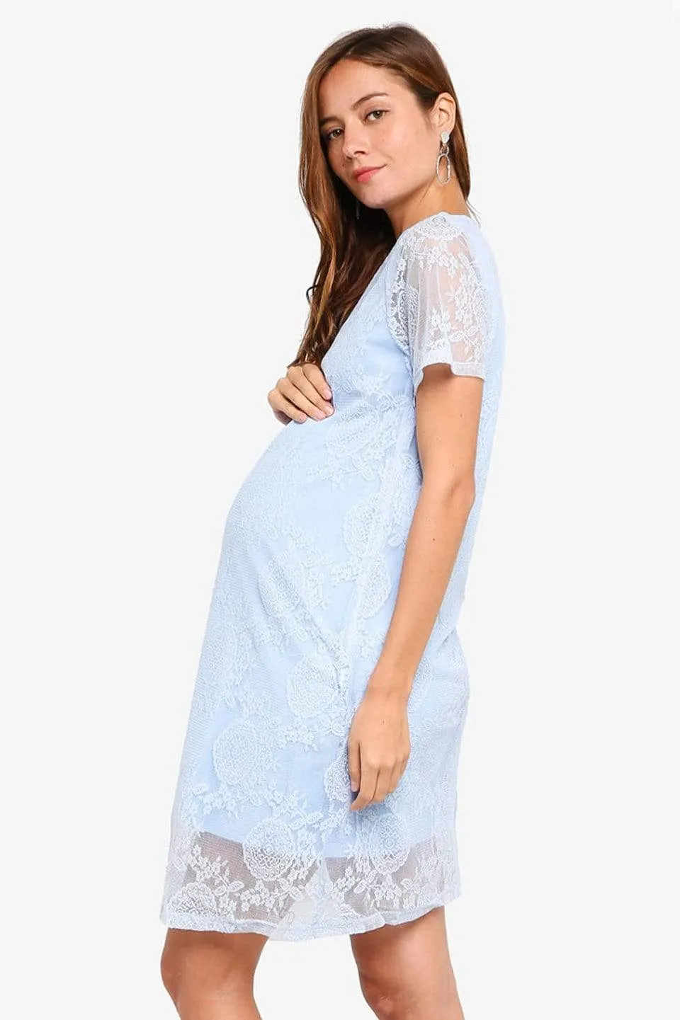 Catriona Full Lace Short Sleeve Nursing Dress Periwinkle