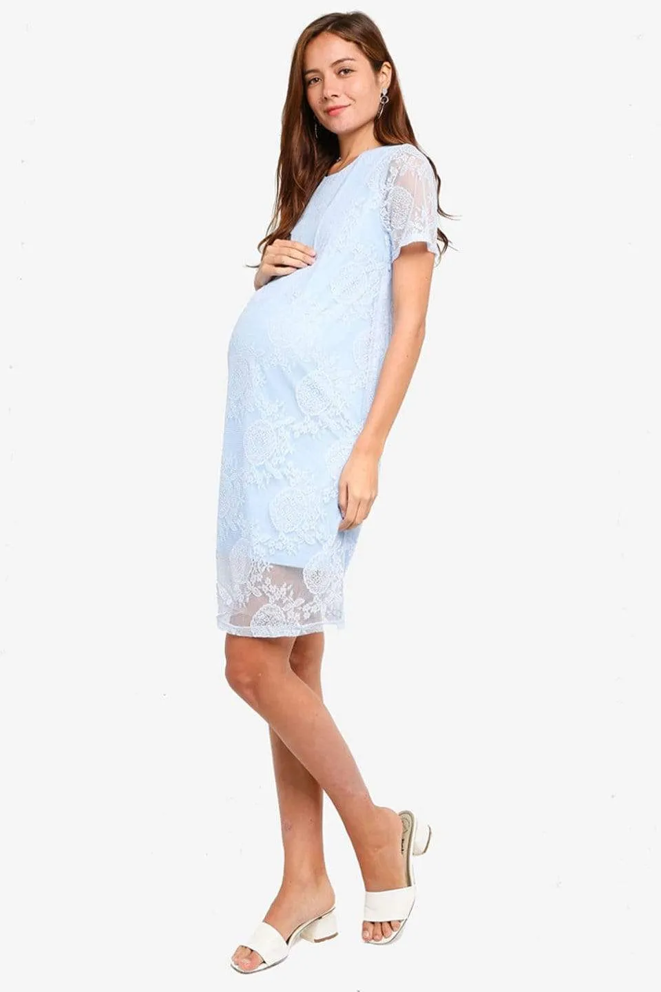 Catriona Full Lace Short Sleeve Nursing Dress Periwinkle