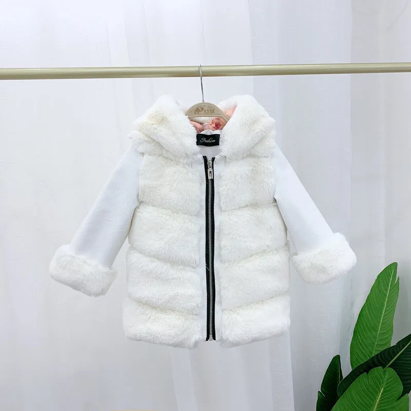 Children's Cotton Coat Rex Rabbit Hooded Faux Fur Coat