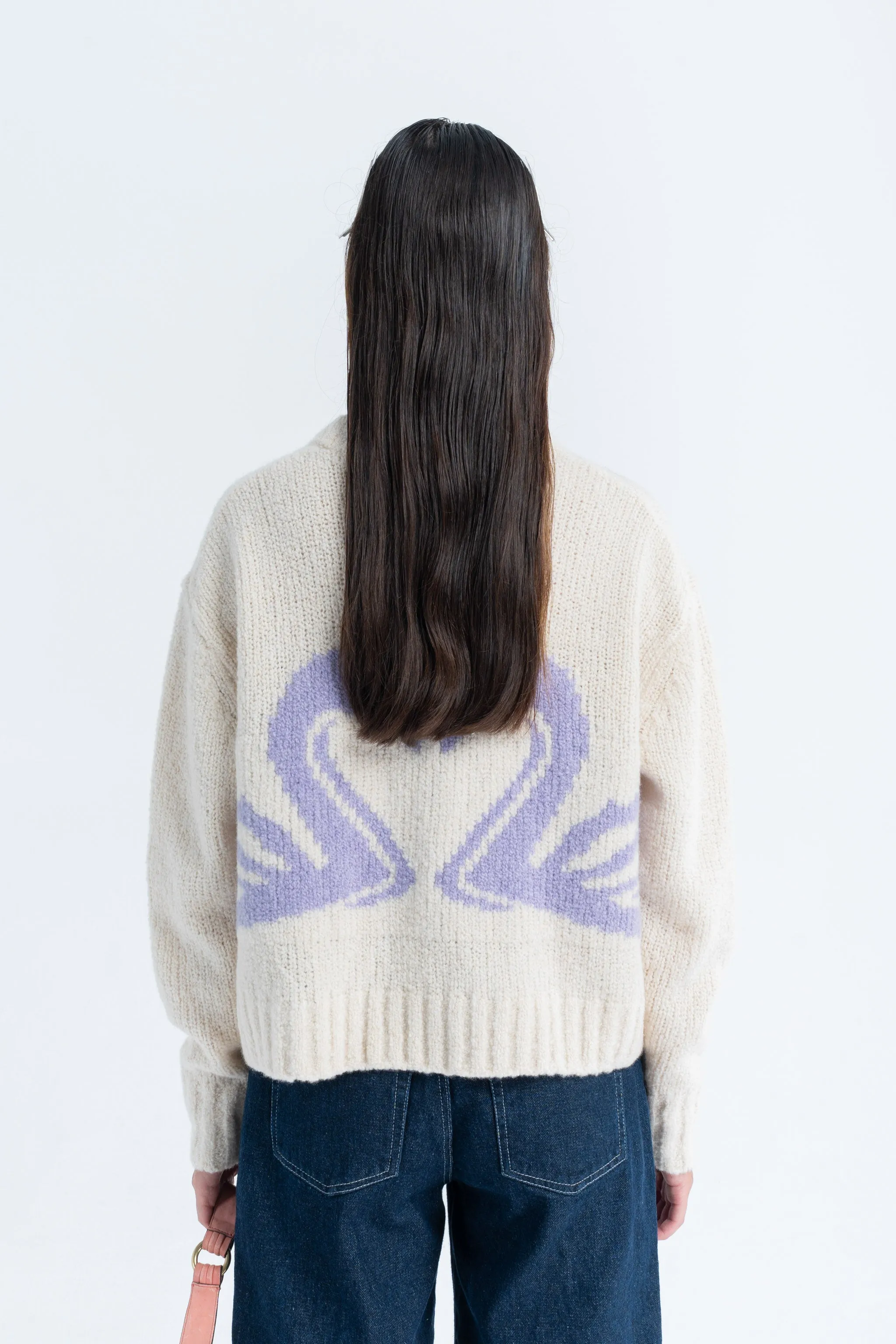 Chunky Standard Sweater in Cream W/ Purple Swan