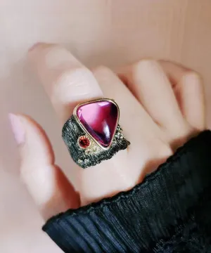 Classy Purple Red Alloy Gem Stone Heart-Shaped Rings QI080