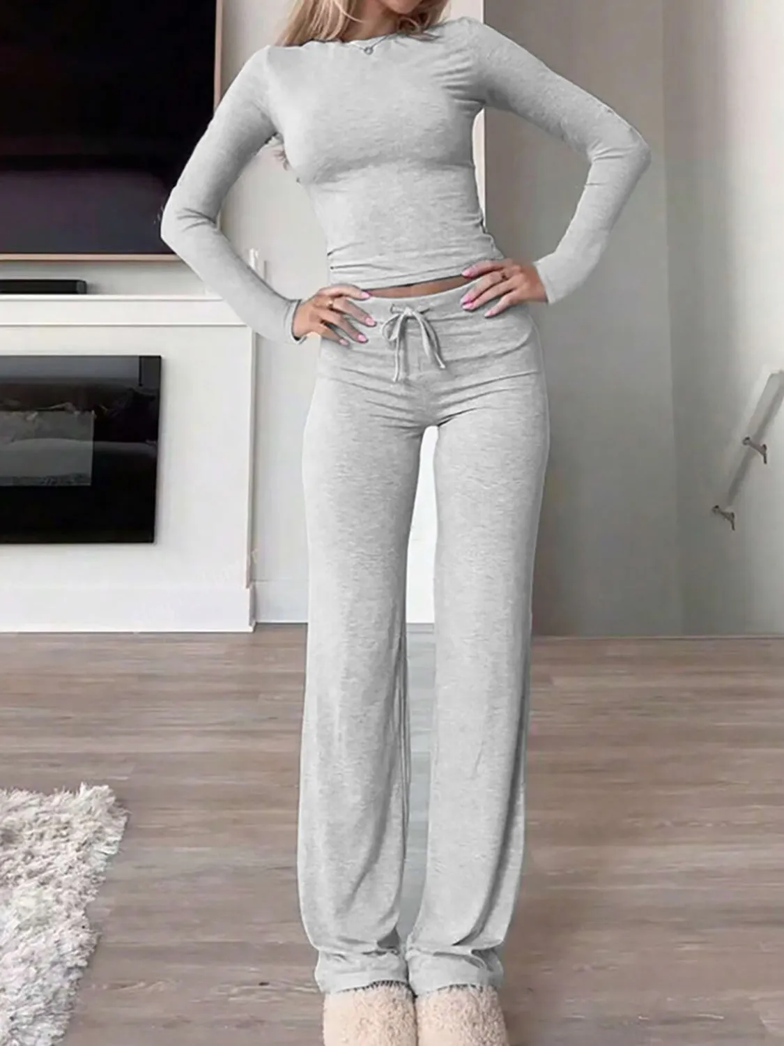 Comfy Top and Drawstring Pants Loungewear Set