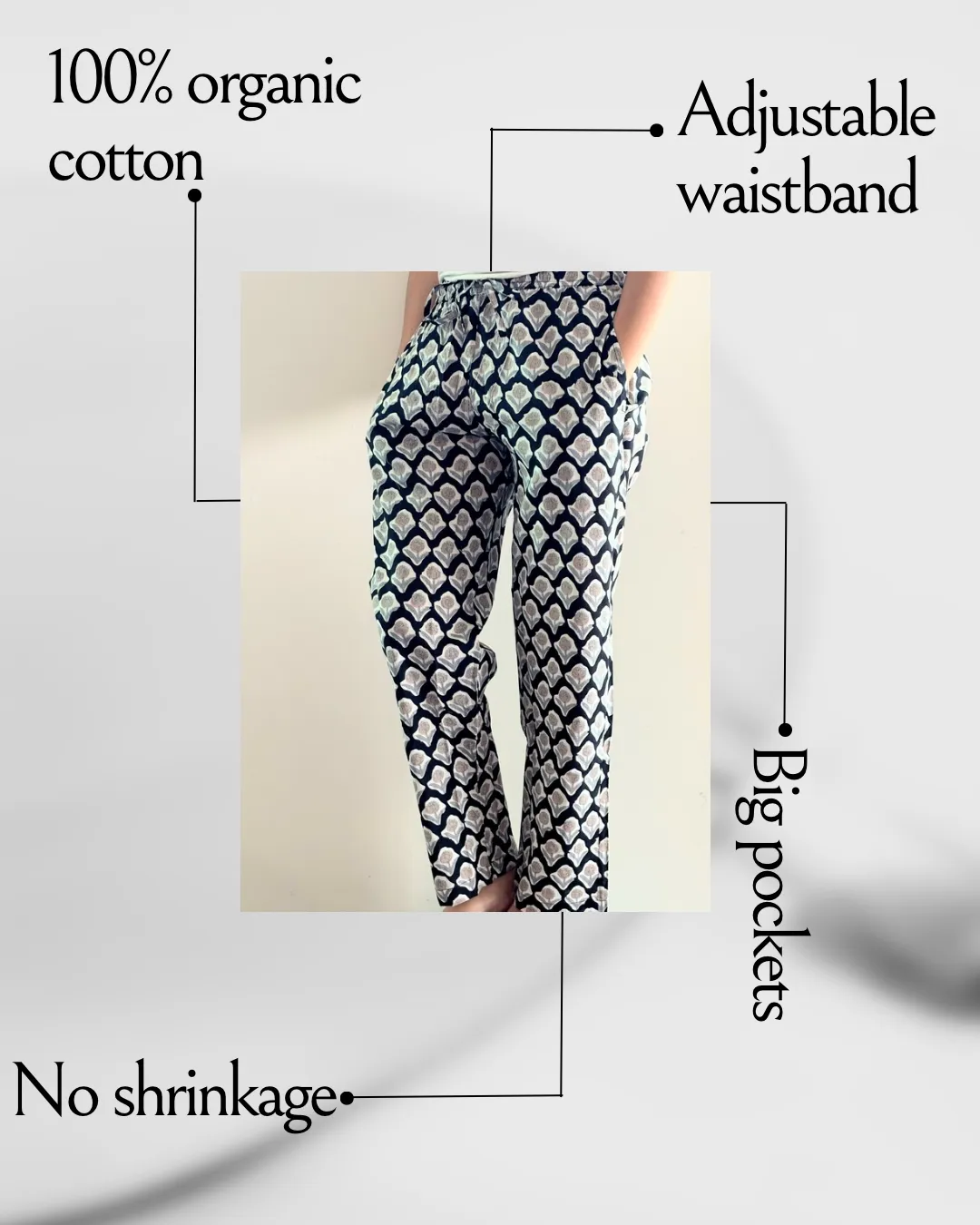 Cotton Pajama Pants Women - Ashen Blooms