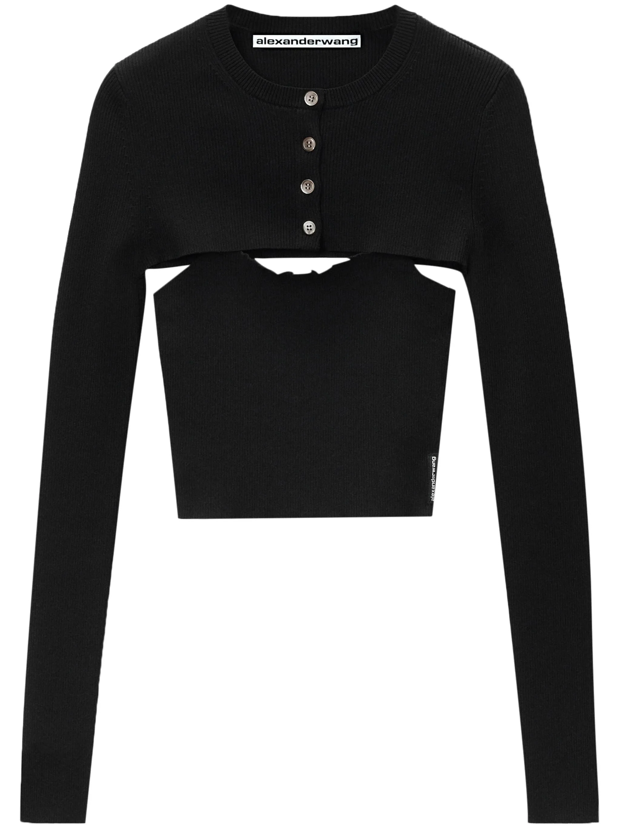 Cropped Black Twin-Set with Buttons