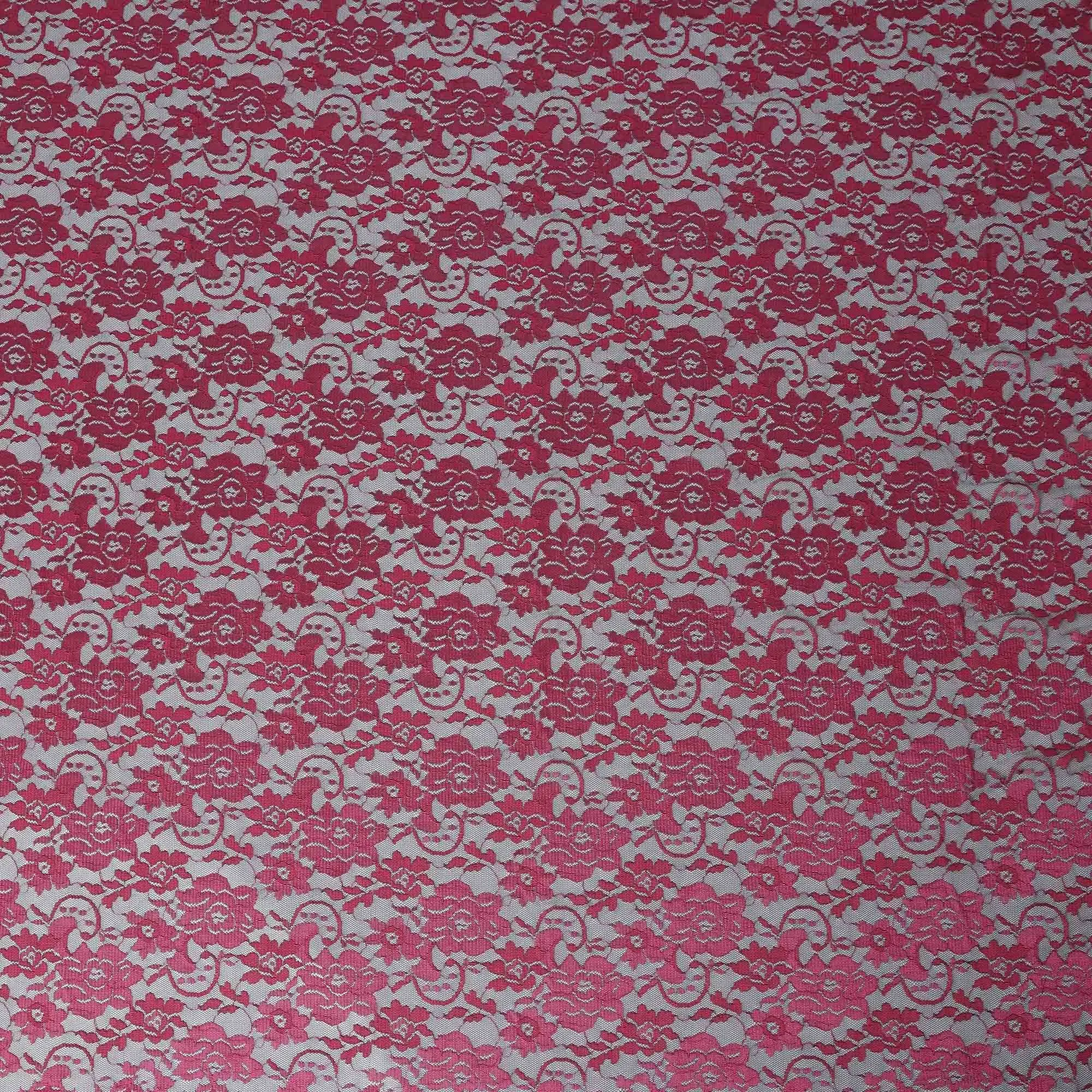 Deep Red Floral Lace Fabric, 110 cm Width, Synthetic Material from Indonesia-D21132