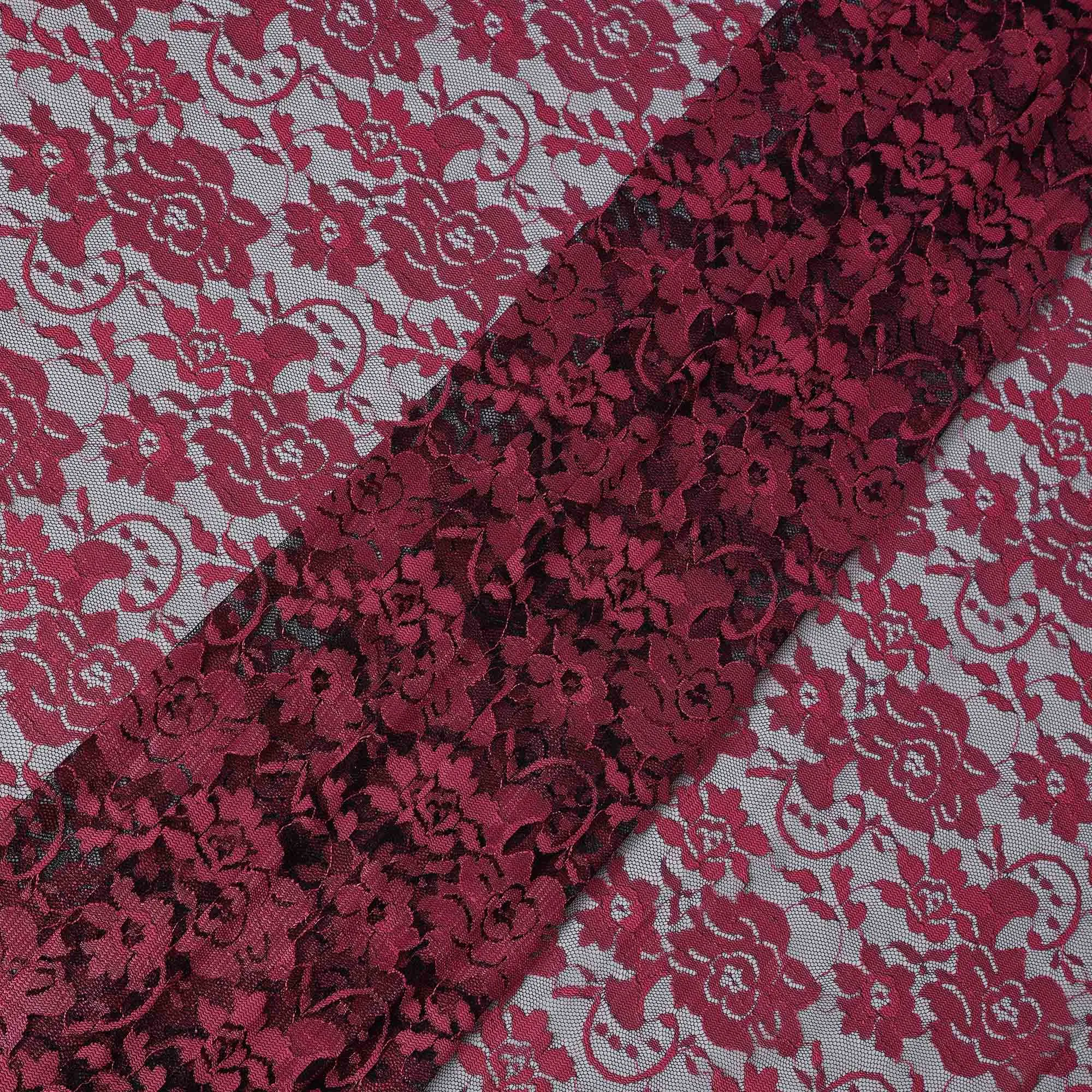 Deep Red Floral Lace Fabric, 110 cm Width, Synthetic Material from Indonesia-D21132