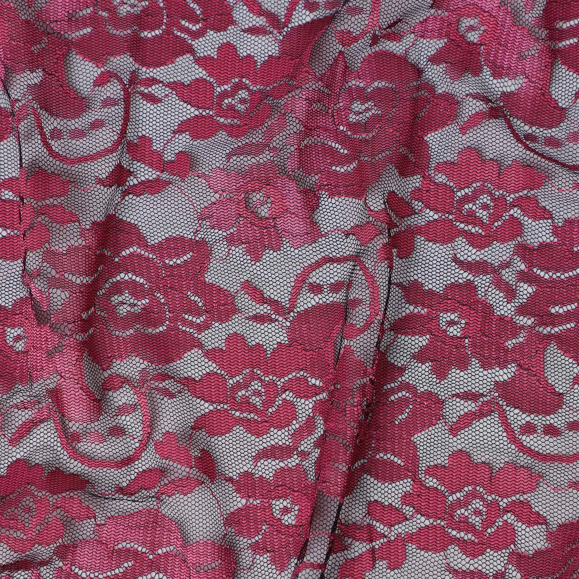 Deep Red Floral Lace Fabric, 110 cm Width, Synthetic Material from Indonesia-D21132