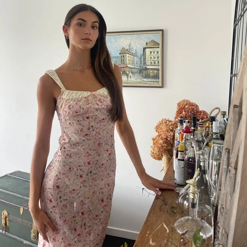 FLYTONN-Sexy spring and summer dresses, party dresses, graduation gifts,Flamingo Pink Floral Elegance Dress