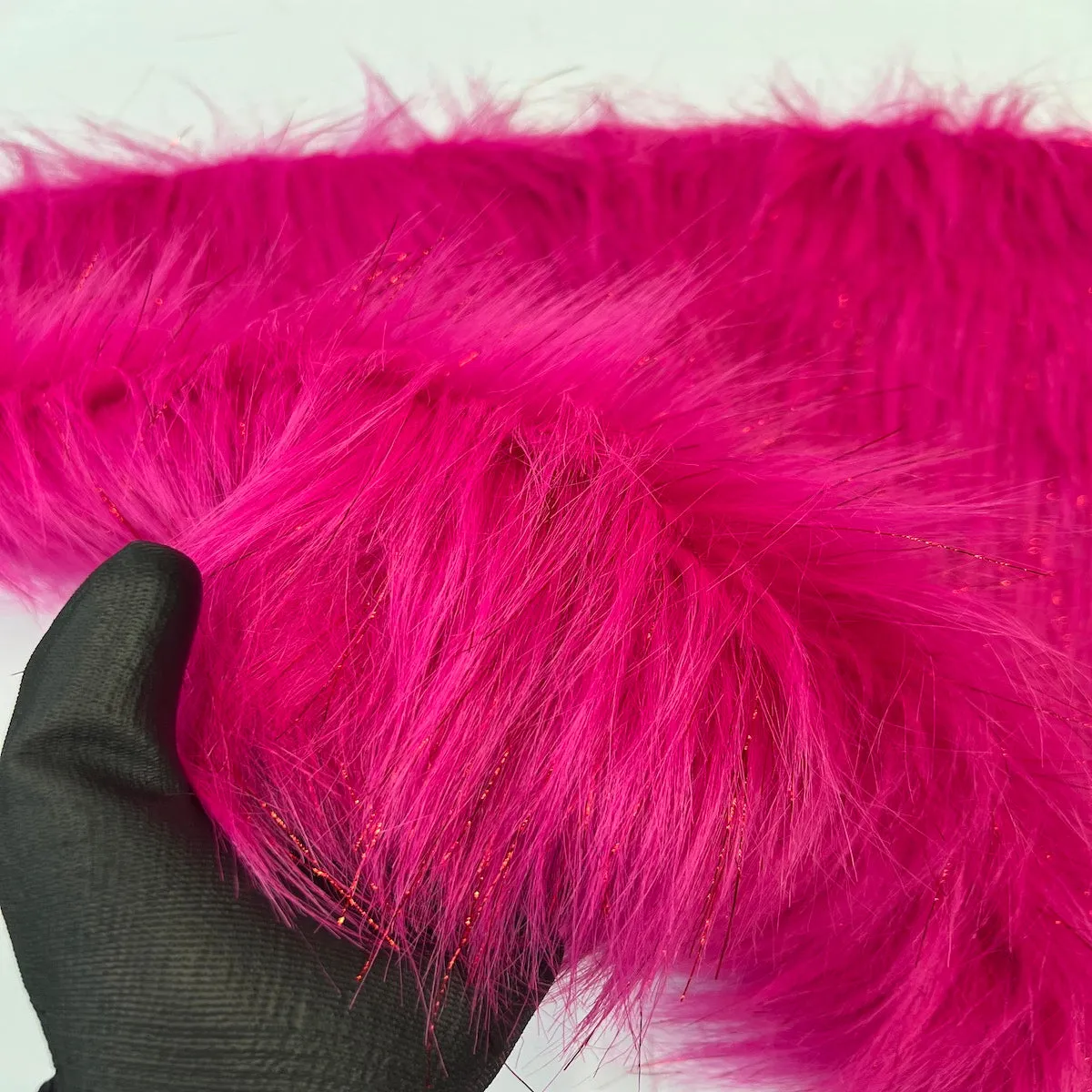 Fuchsia Tinsel Sparkle Glitter Long Pile Shaggy Faux Fur Fabric