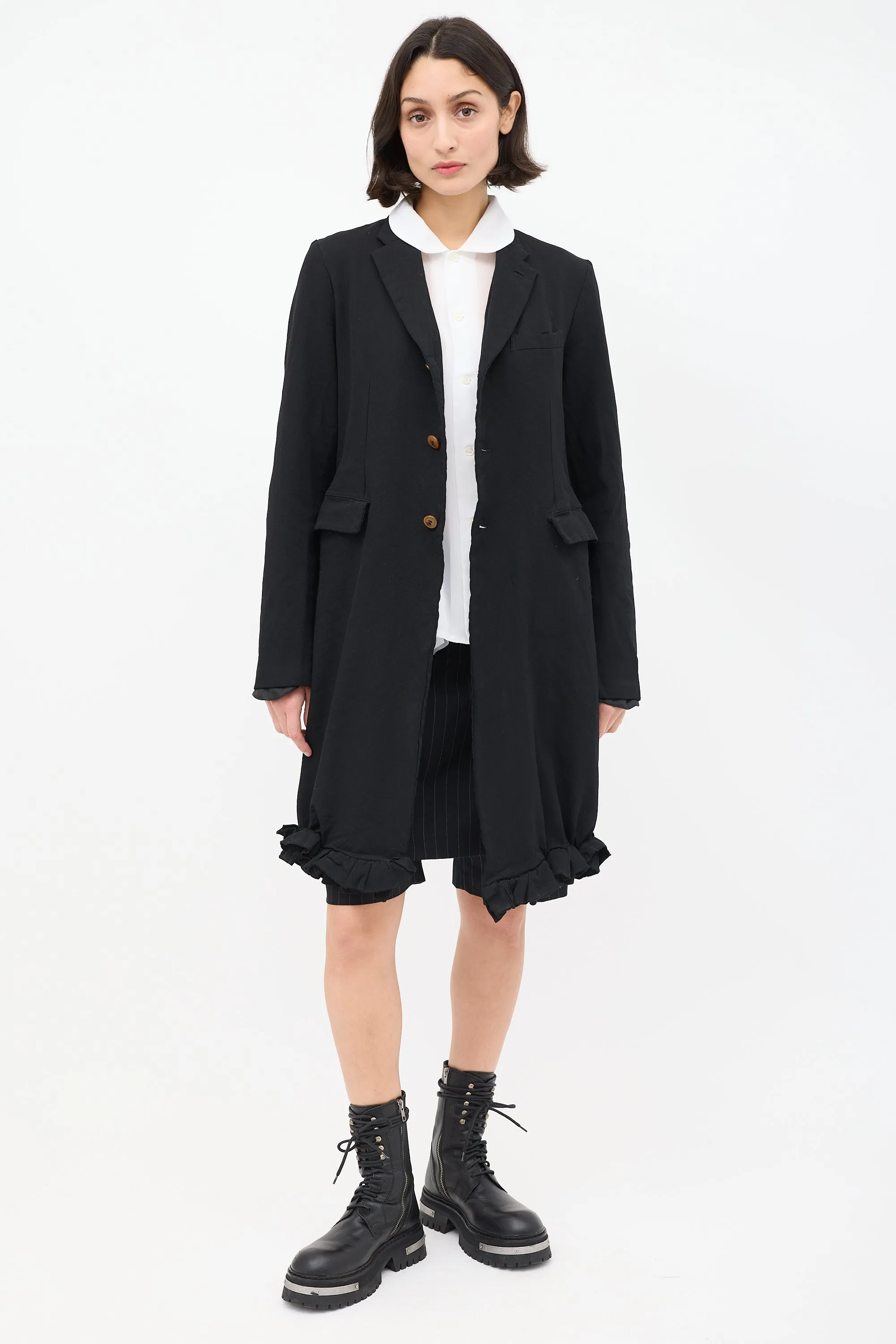 FW 2011 Black Ruffle Hem Mid Length Coat